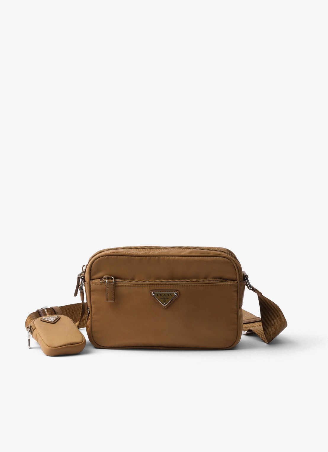 Prada Re-Nylon crossbodytas met logo - voorkant camel