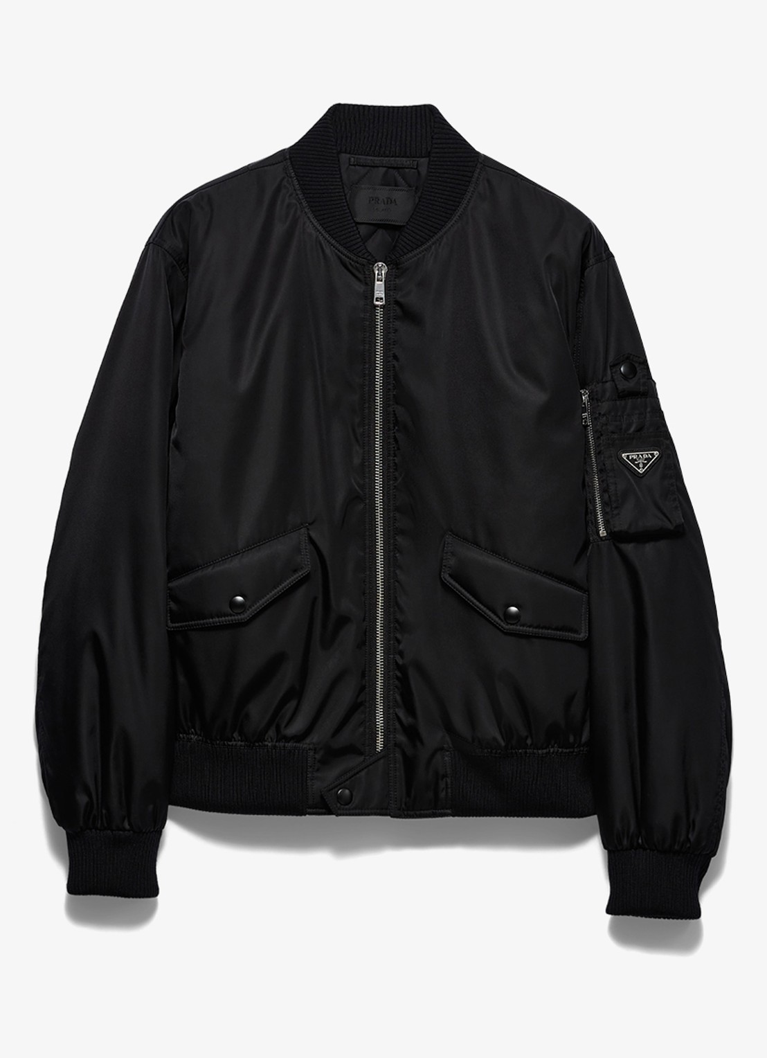 Prada Re-Nylon gewatteerd bomberjack met klepzakken - voorkant 2 zwart
