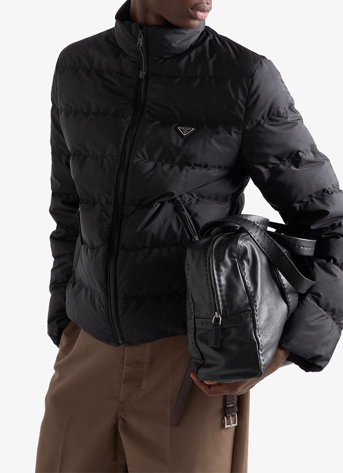 Prada Re-Nylon gewatteerd jack  - detail zwart