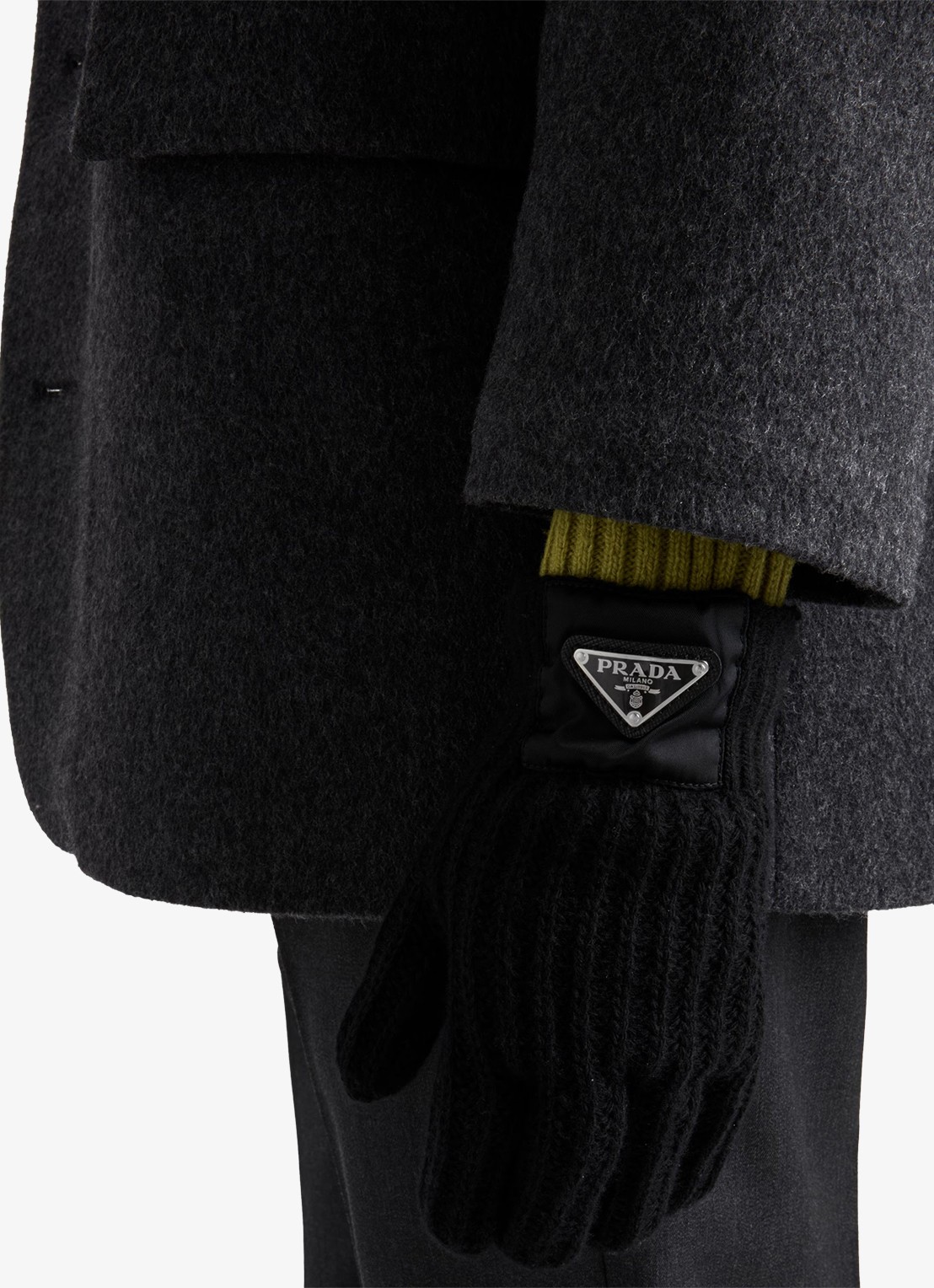 Prada Re-Nylon grofgebreide handschoenen in kasjmierblend - detail 3 zwart