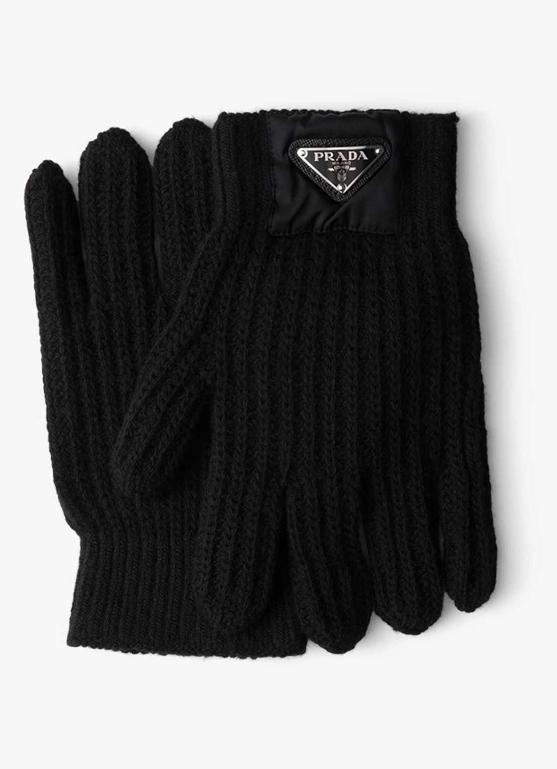 Prada Re-Nylon grofgebreide handschoenen in kasjmierblend - voorkant zwart