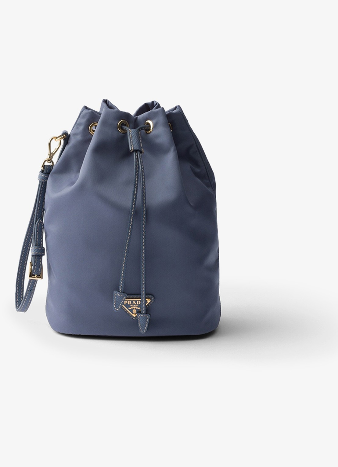 Prada Re-Nylon handtas met leren details en logo - voorkant staalblauw