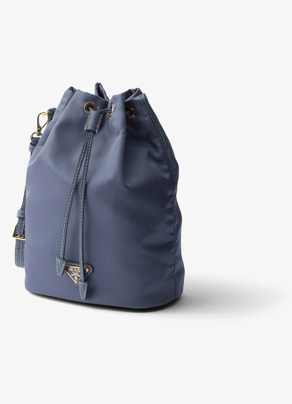 Prada Re-Nylon handtas met leren details en logo - voorkant 2 staalblauw