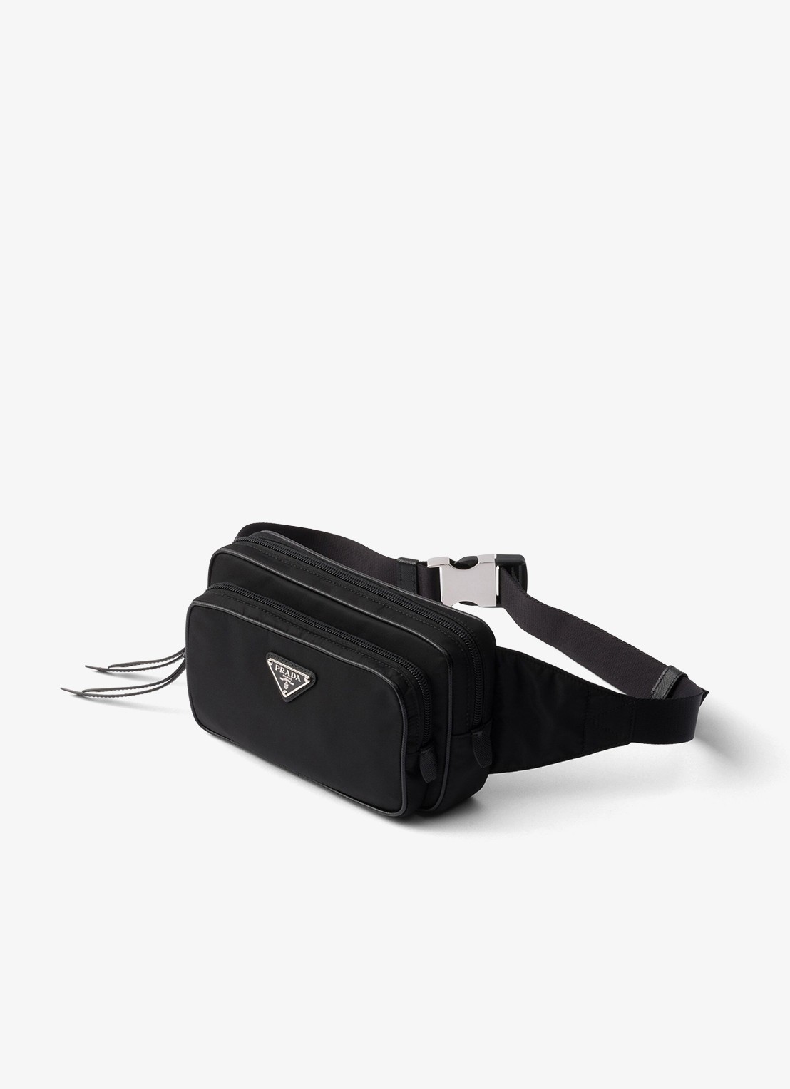 Prada Re-Nylon heuptas met leren details - voorkant 5 zwart