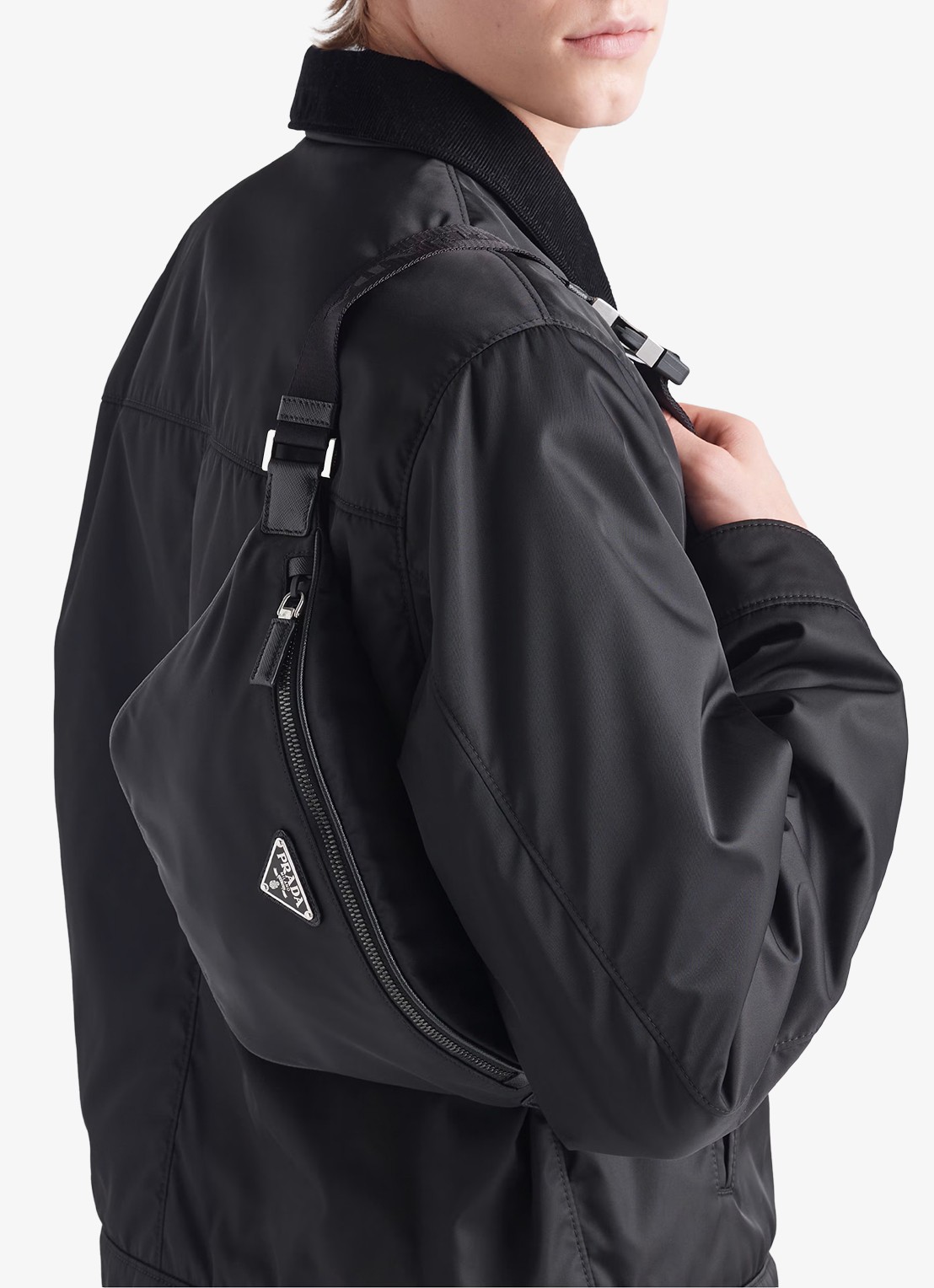 Prada Re-Nylon heuptas met leren details - detail 2 zwart