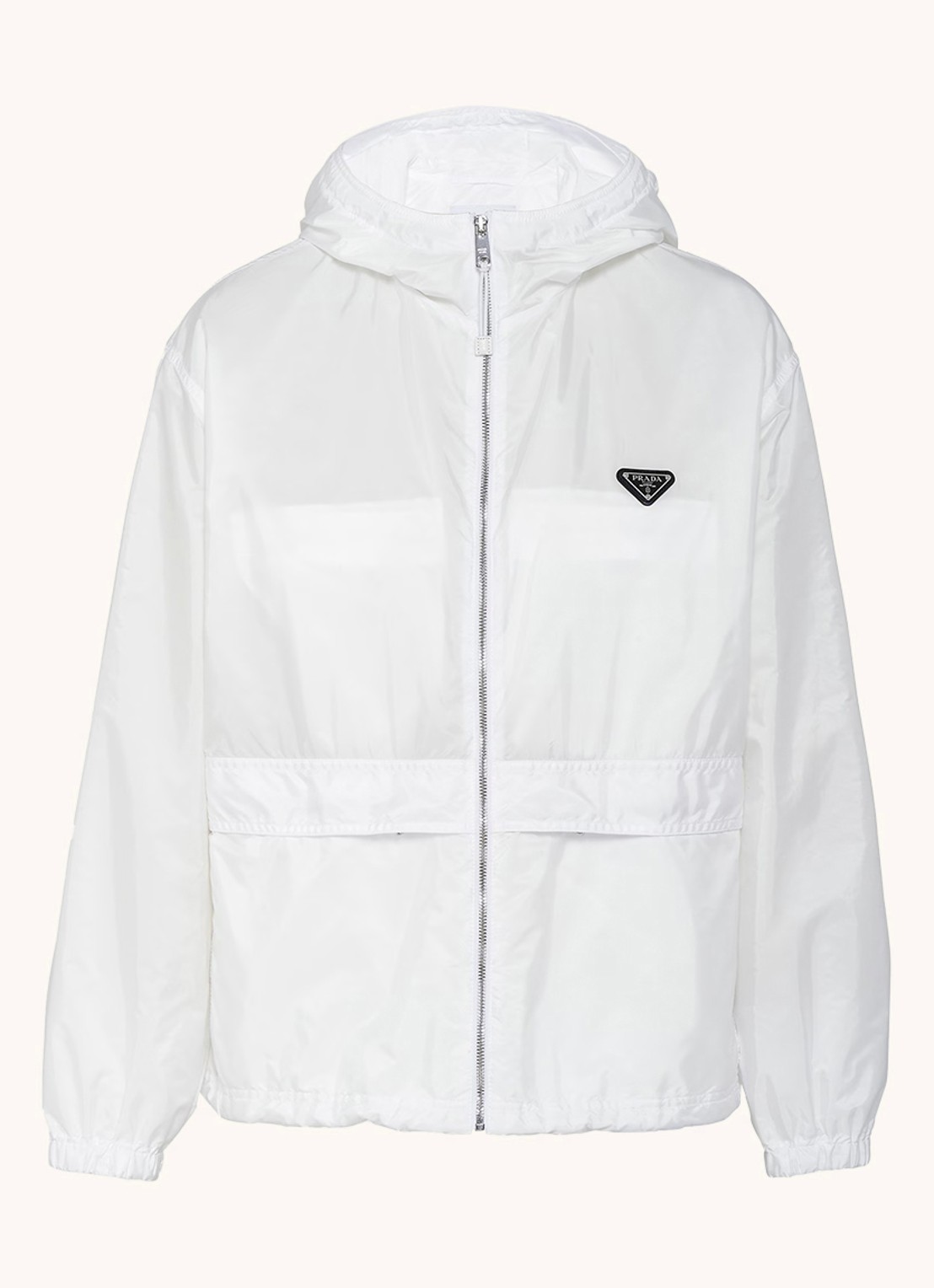 Prada Re-Nylon jack met capuchon en logo - voorkant wit