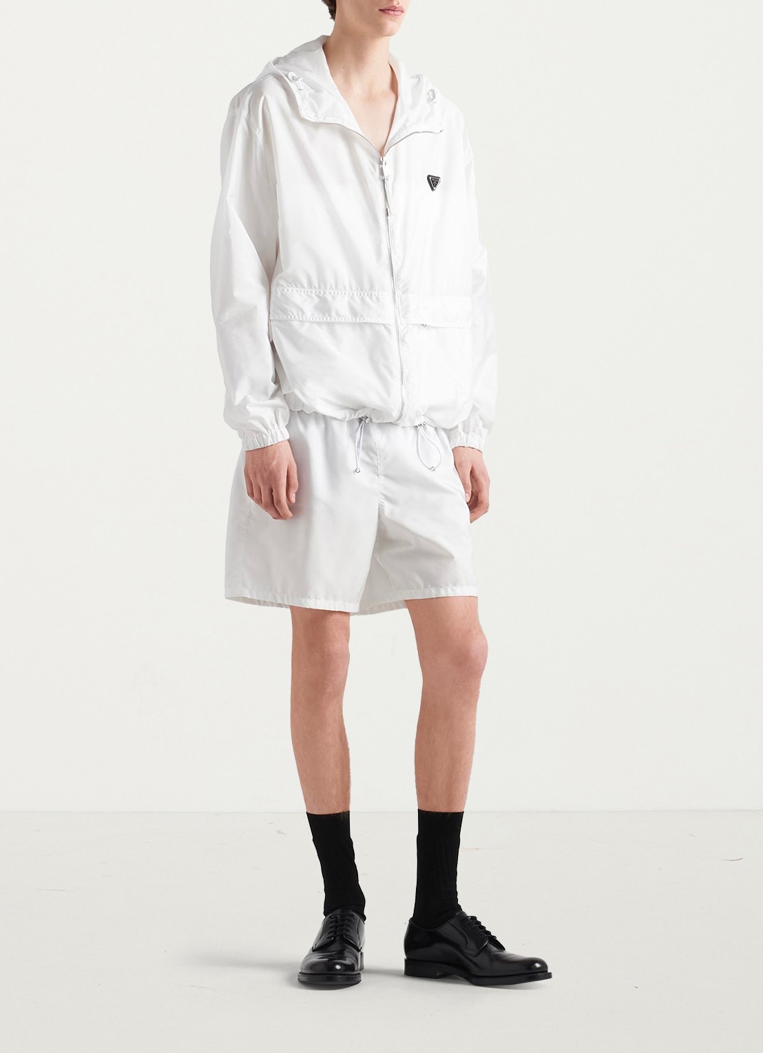 Prada Re-Nylon jack met capuchon en logo - voorkant 2 wit