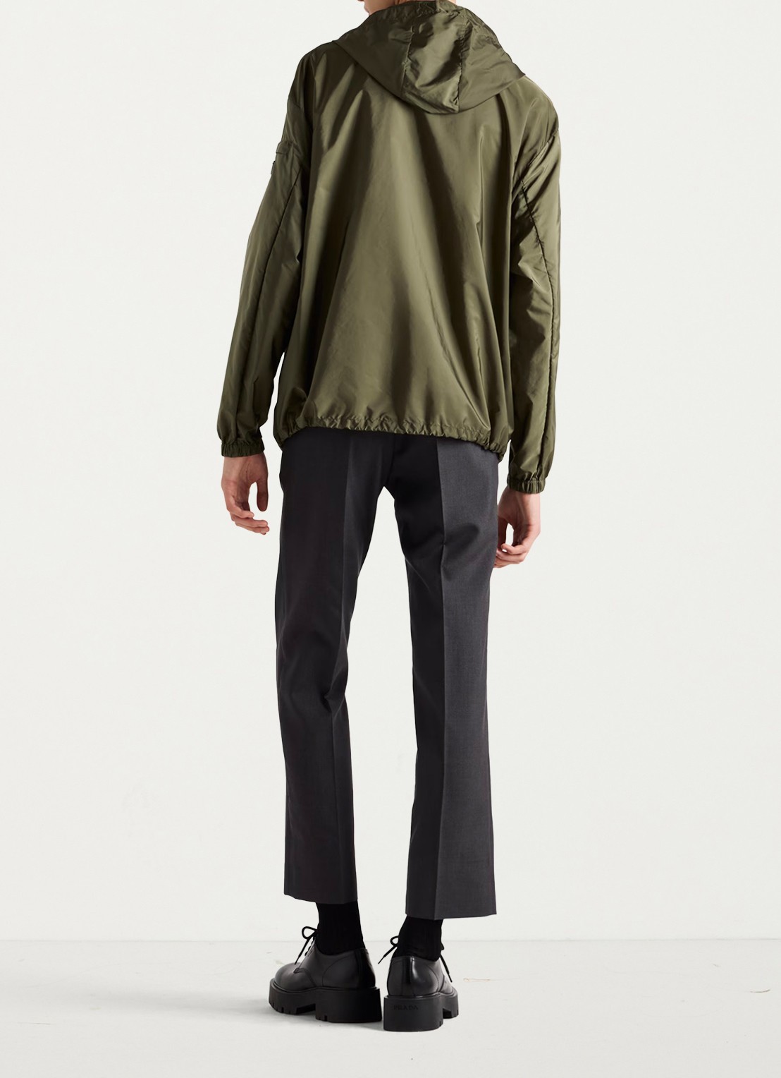 Prada Re-Nylon jack met capuchon en ritszakken - achterkant 3 legergroen