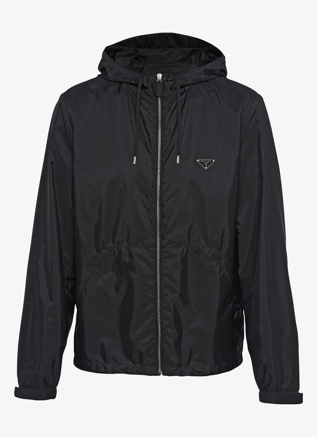 Prada Re-Nylon jack met capuchon en steekzakken - voorkant zwart