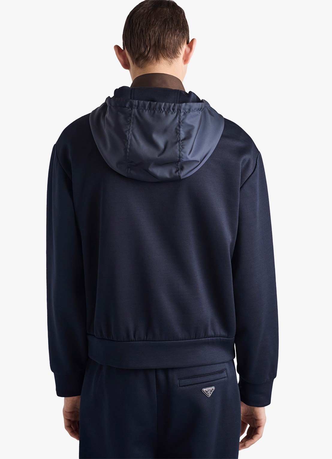 Prada Re-Nylon jack met capuchon en steekzakken - achterkant 6 donkerblauw