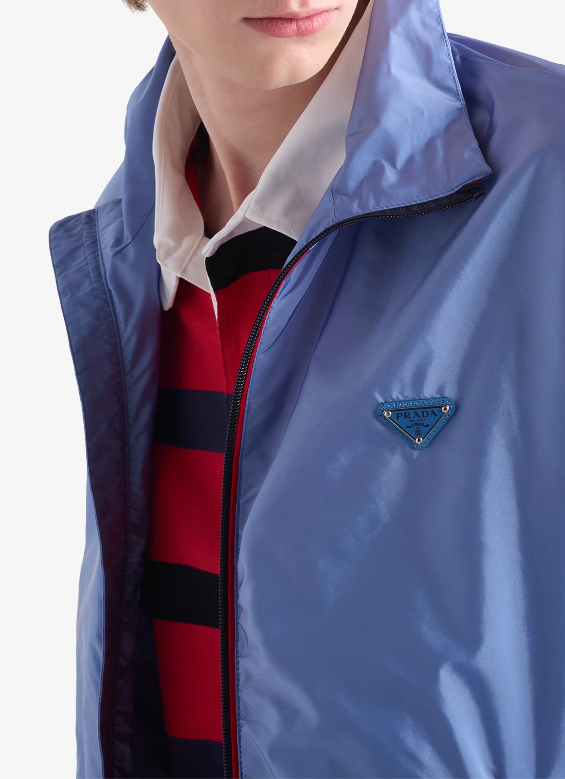 Prada Re-Nylon jack met ritszakken - detail 3 lichtblauw