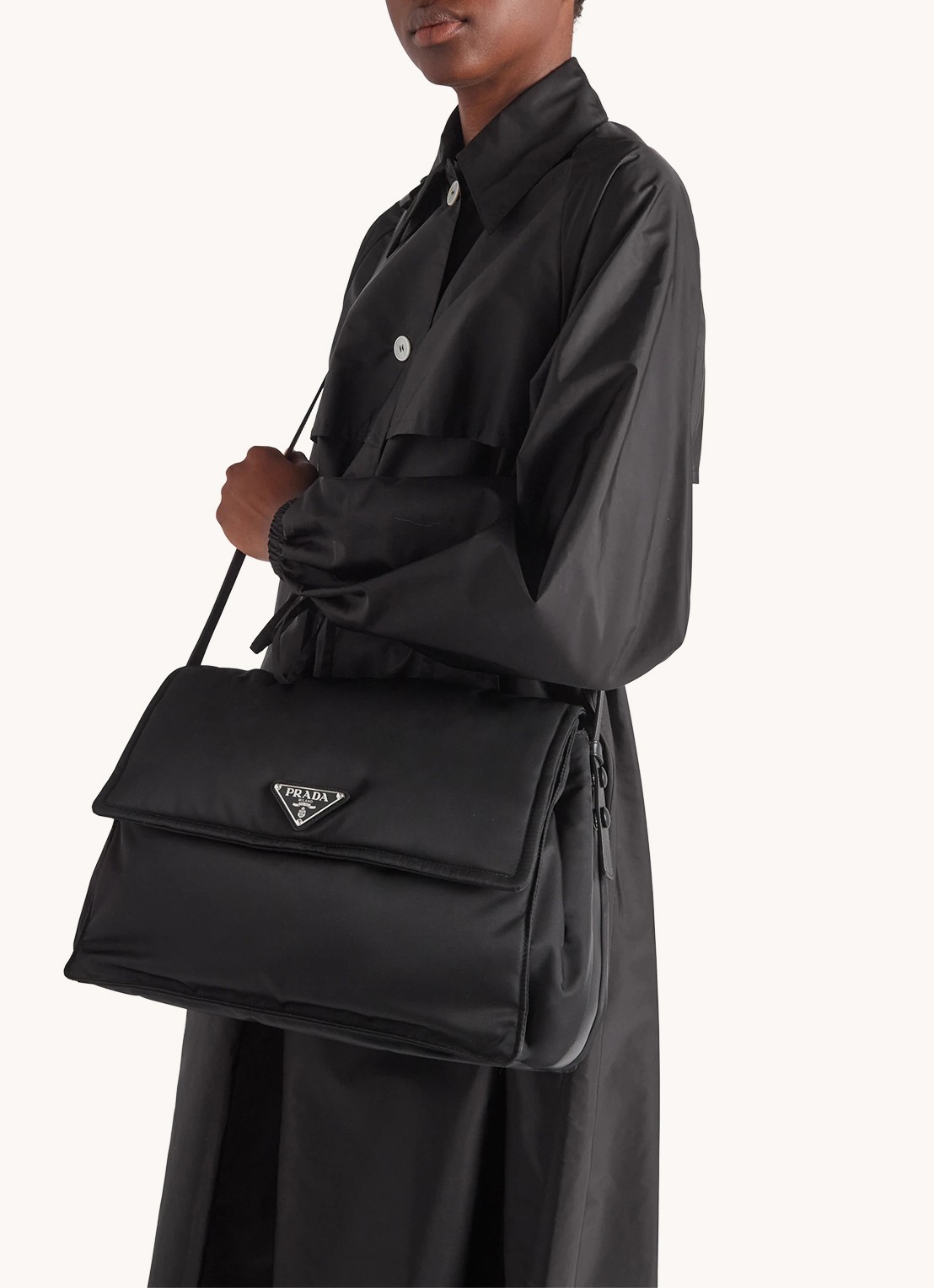 Prada Re-Nylon Large gewatteerde schoudertas - voorkant 2 zwart
