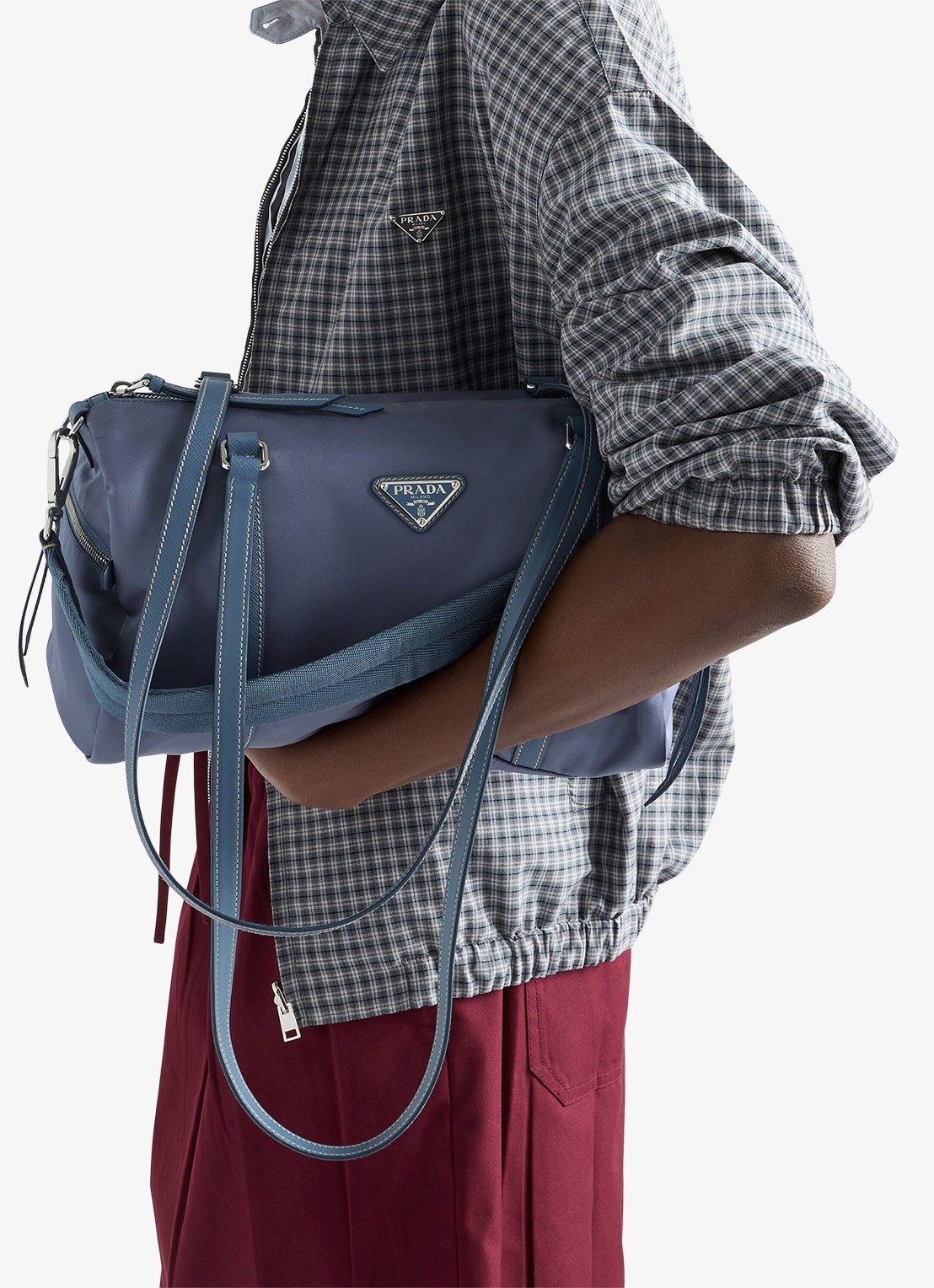 Prada Re-Nylon Large schoudertas met leren details - detail 5 blauw