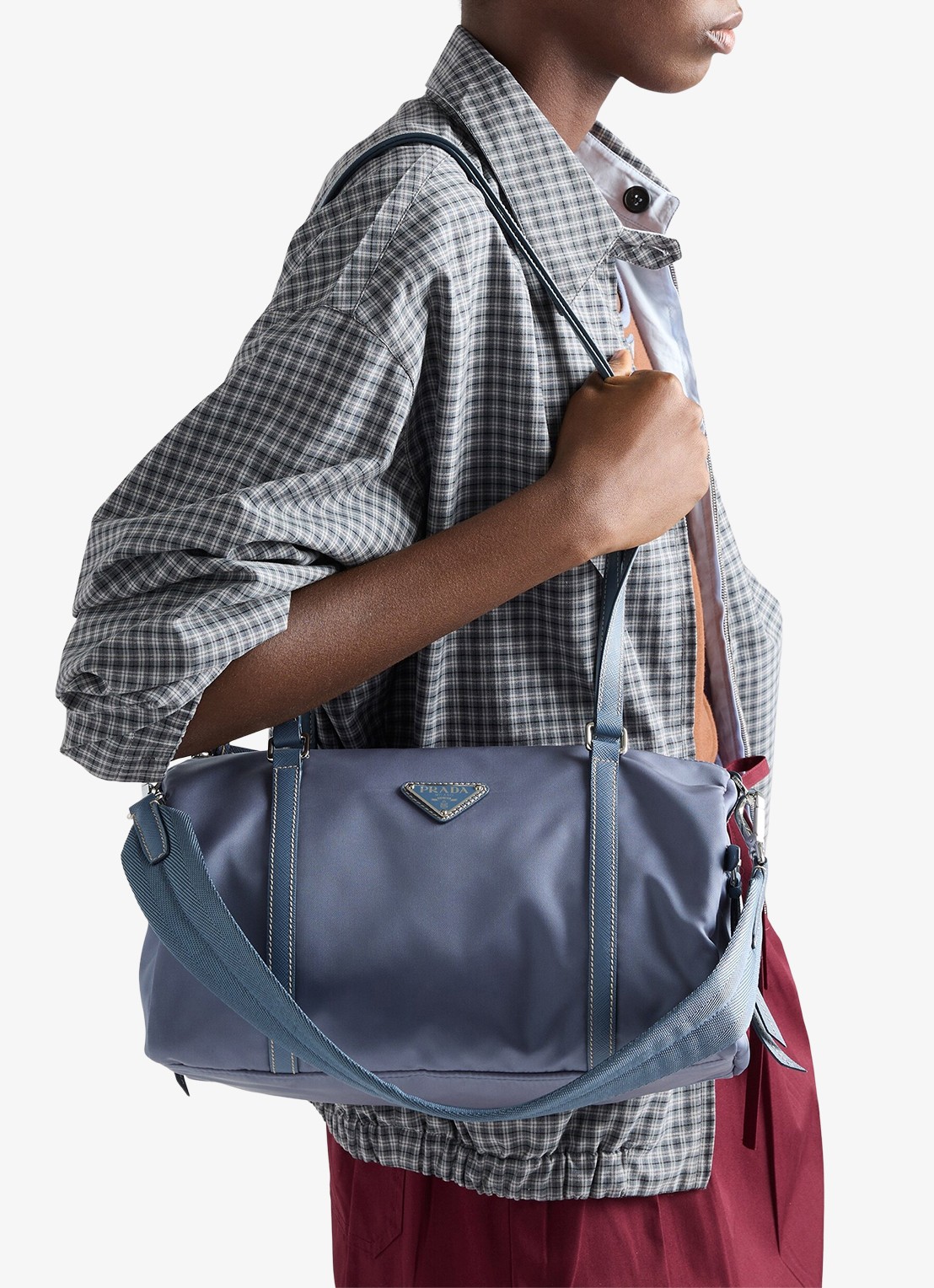 Prada Re-Nylon Large schoudertas met leren details - voorkant 7 blauw