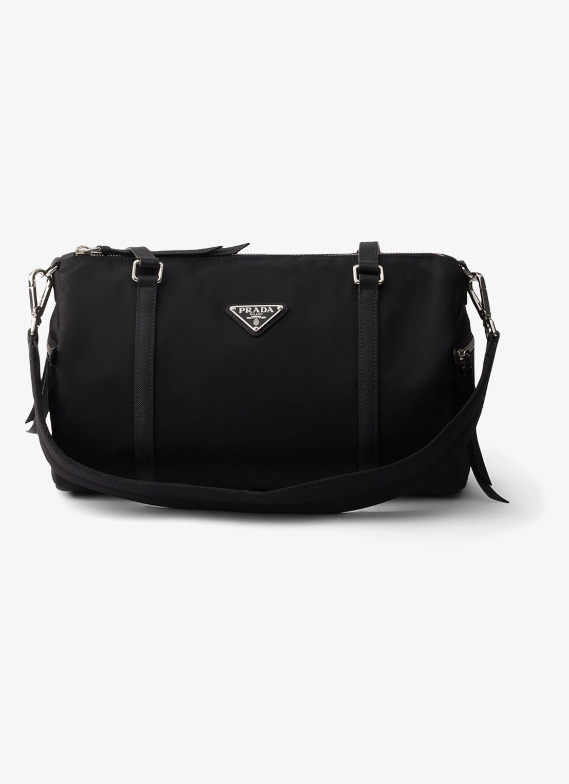 Prada Re-Nylon Large schoudertas met leren details - voorkant zwart
