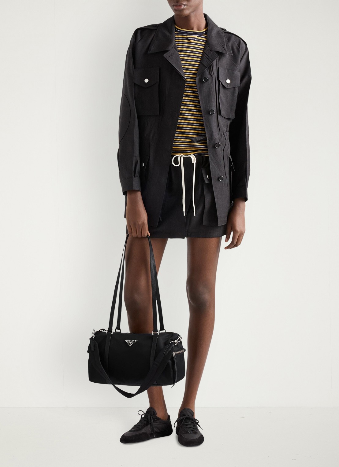 Prada Re-Nylon Large schoudertas met leren details - voorkant 2 zwart