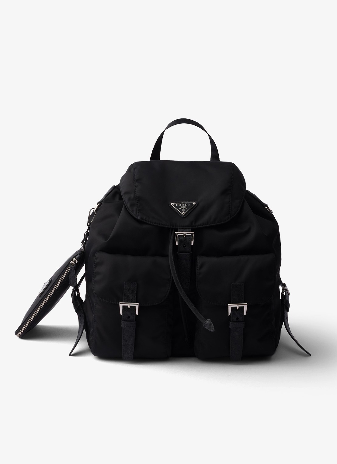 Prada Re-Nylon Medium rugzak met leren details - voorkant 6 zwart
