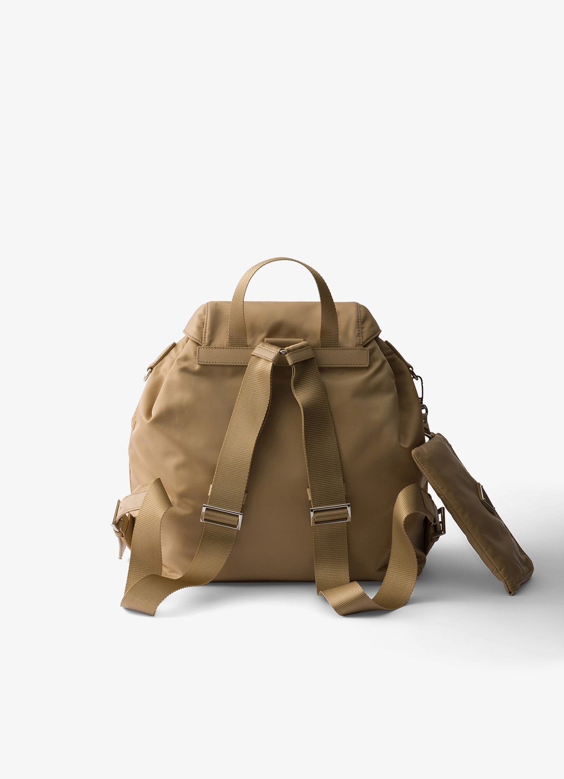 Prada Re-Nylon Medium rugzak met leren details - achterkant lichtbruin