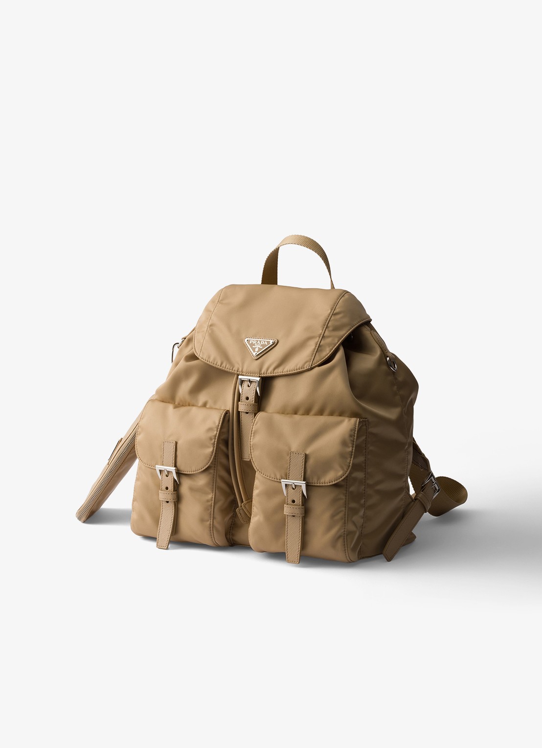 Prada Re-Nylon Medium rugzak met leren details - voorkant 3 lichtbruin