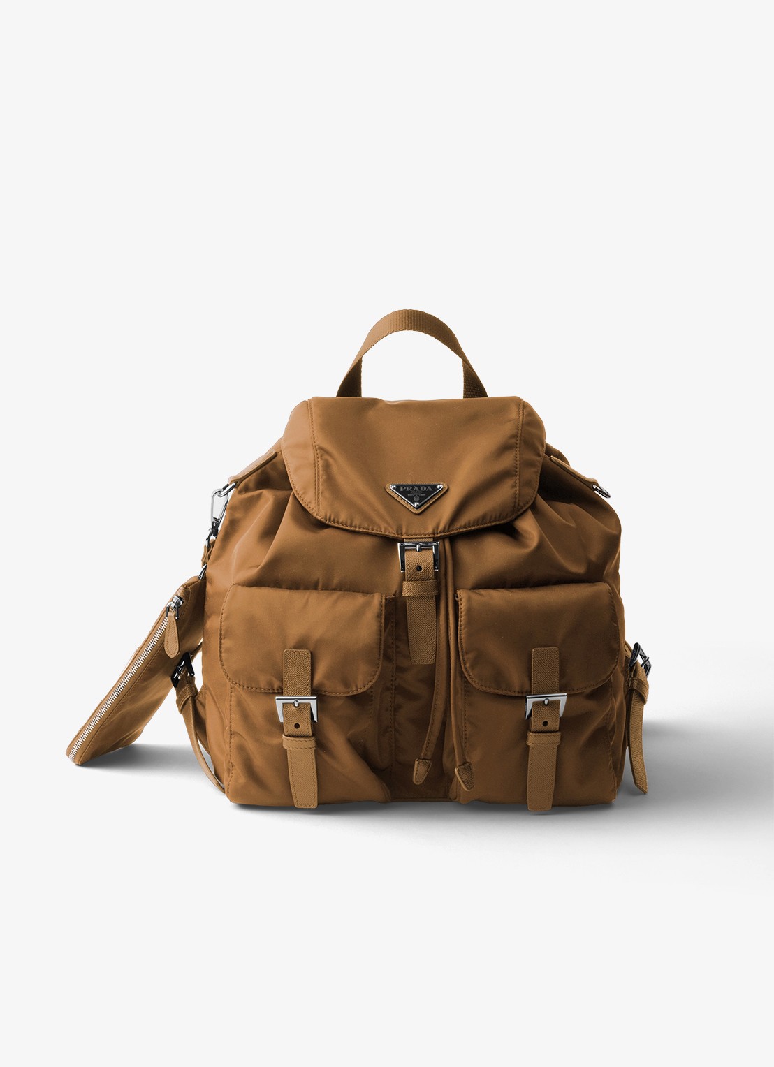 Prada Re-Nylon Medium rugzak met leren details - voorkant 4 camel