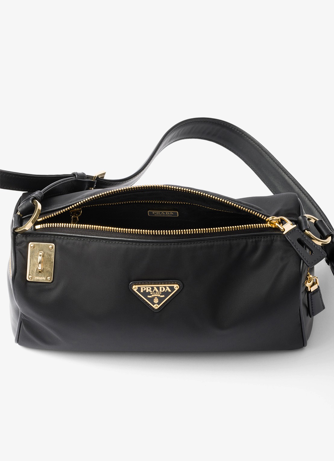 Prada Re-Nylon Medium schoudertas met leren details - detail 3 zwart