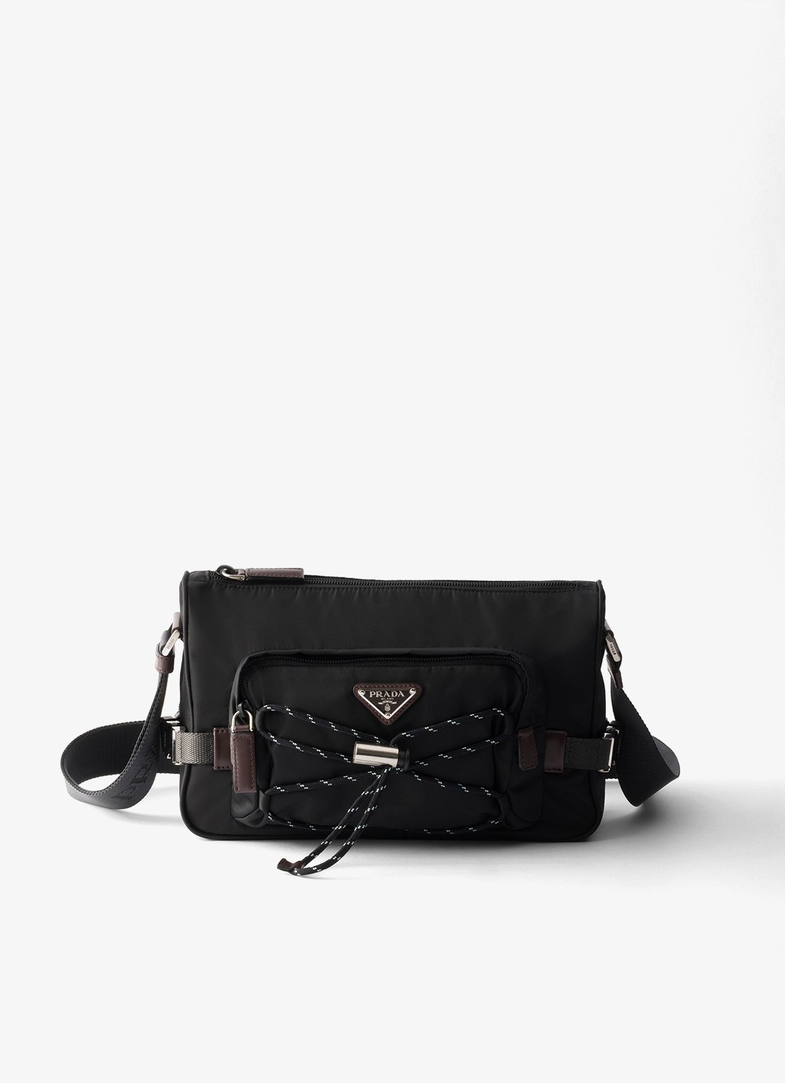 Prada Re-Nylon Medium schoudertas met leren details - voorkant 2 diepzwart