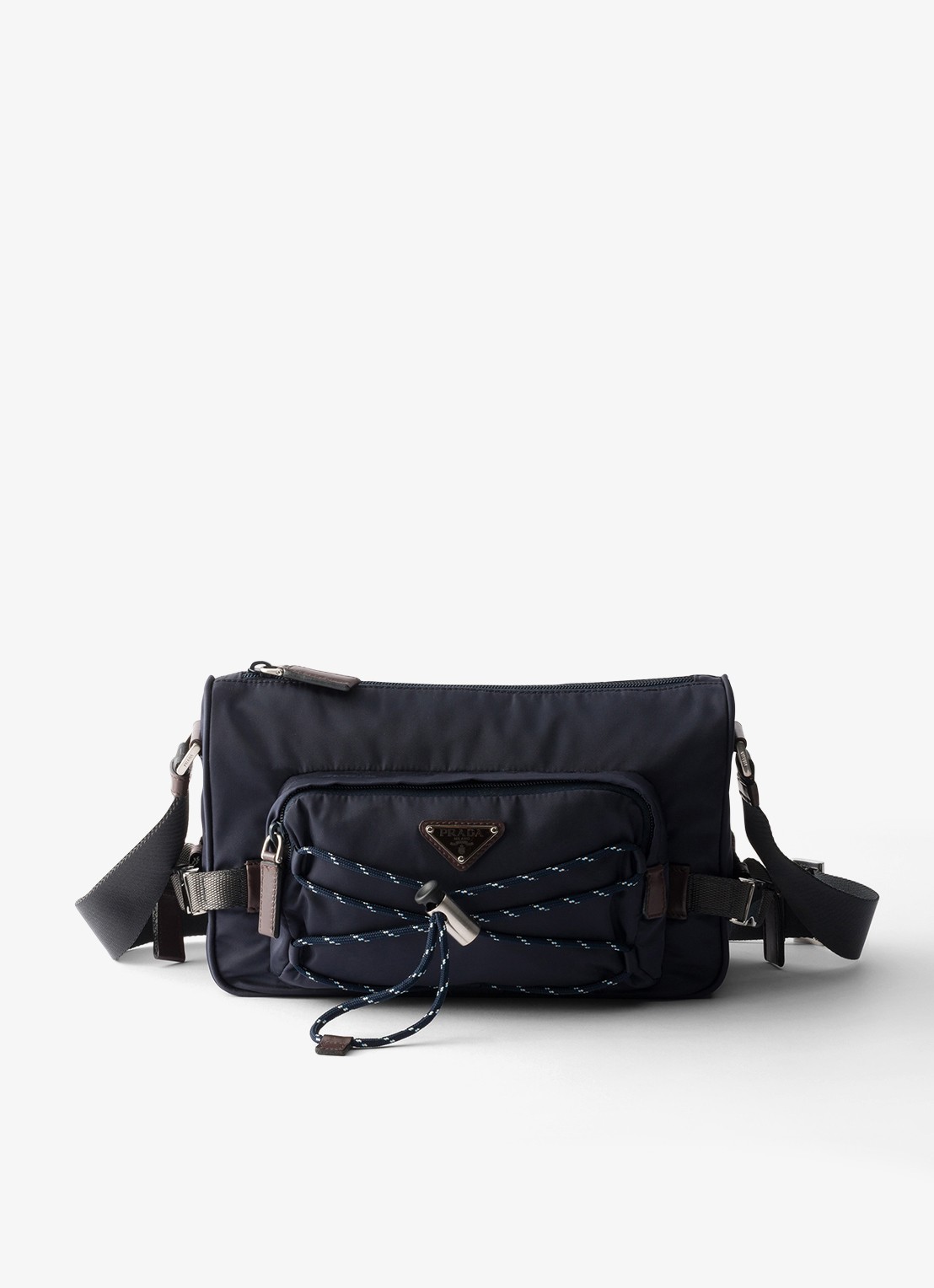 Prada Re-Nylon Medium schoudertas met leren details - voorkant 2 donkerblauw