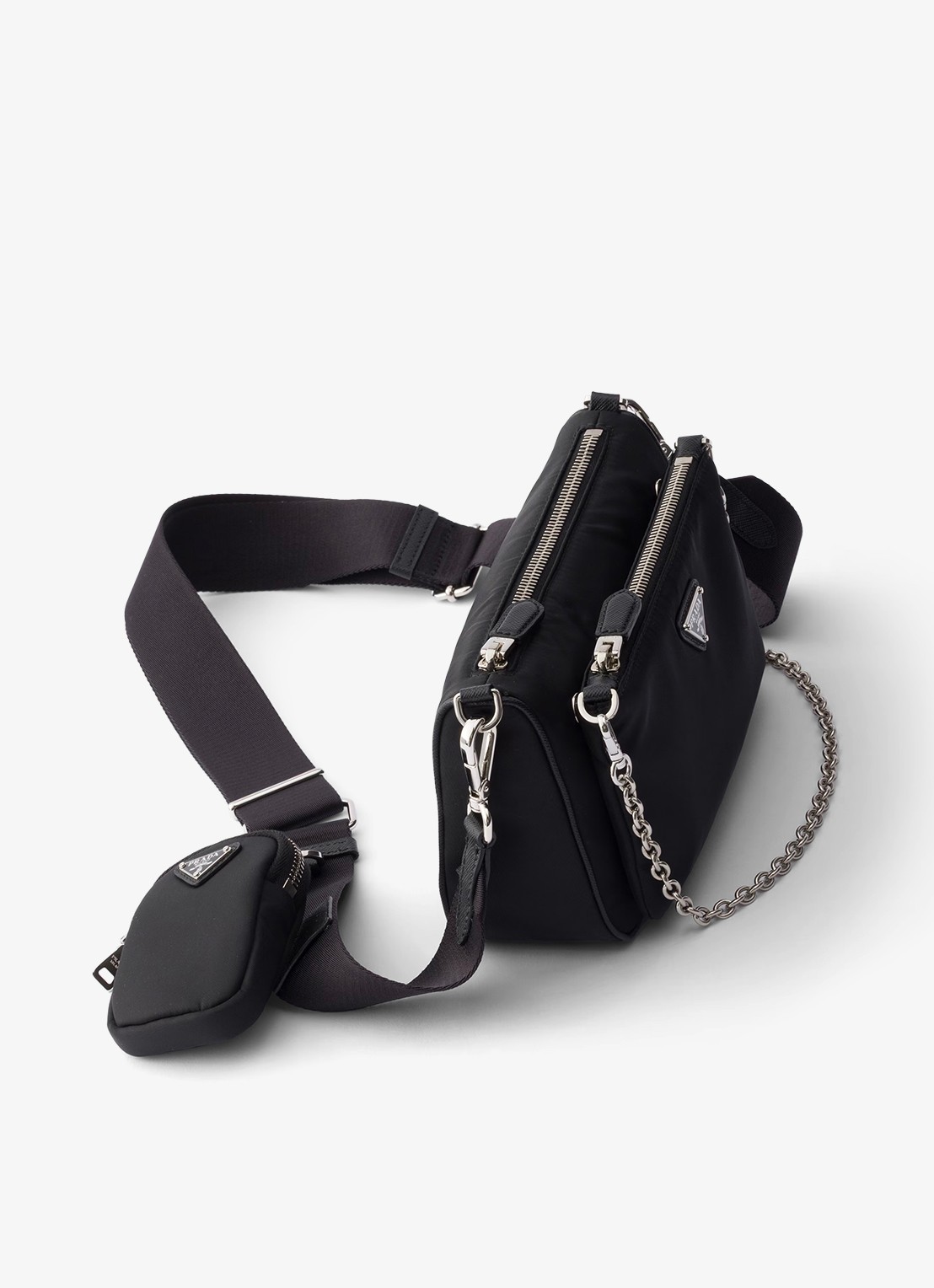 Prada Re-Nylon Mini schoudertas met leren details - detail zwart