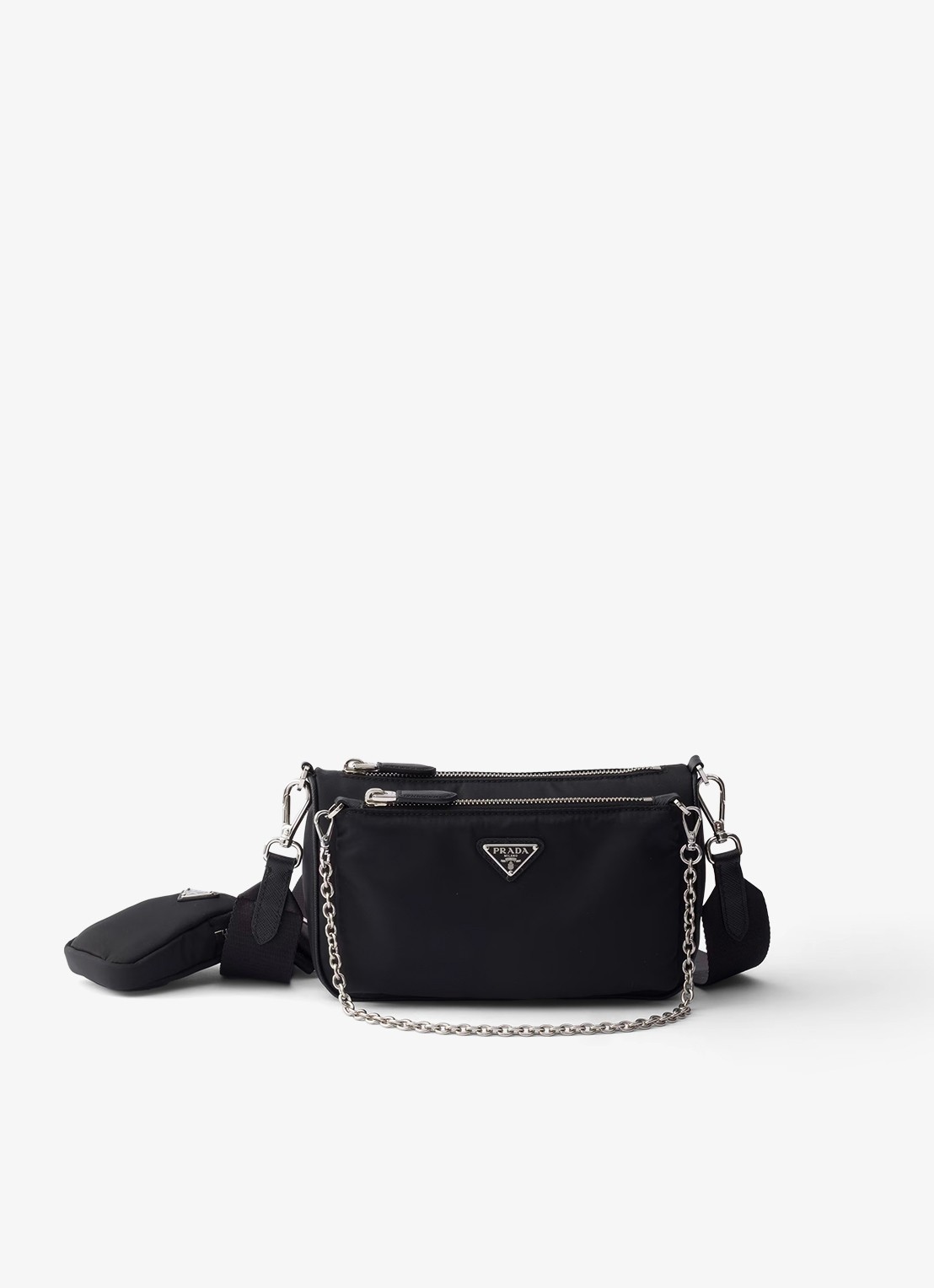 Prada Re-Nylon Mini schoudertas met leren details - voorkant 4 zwart