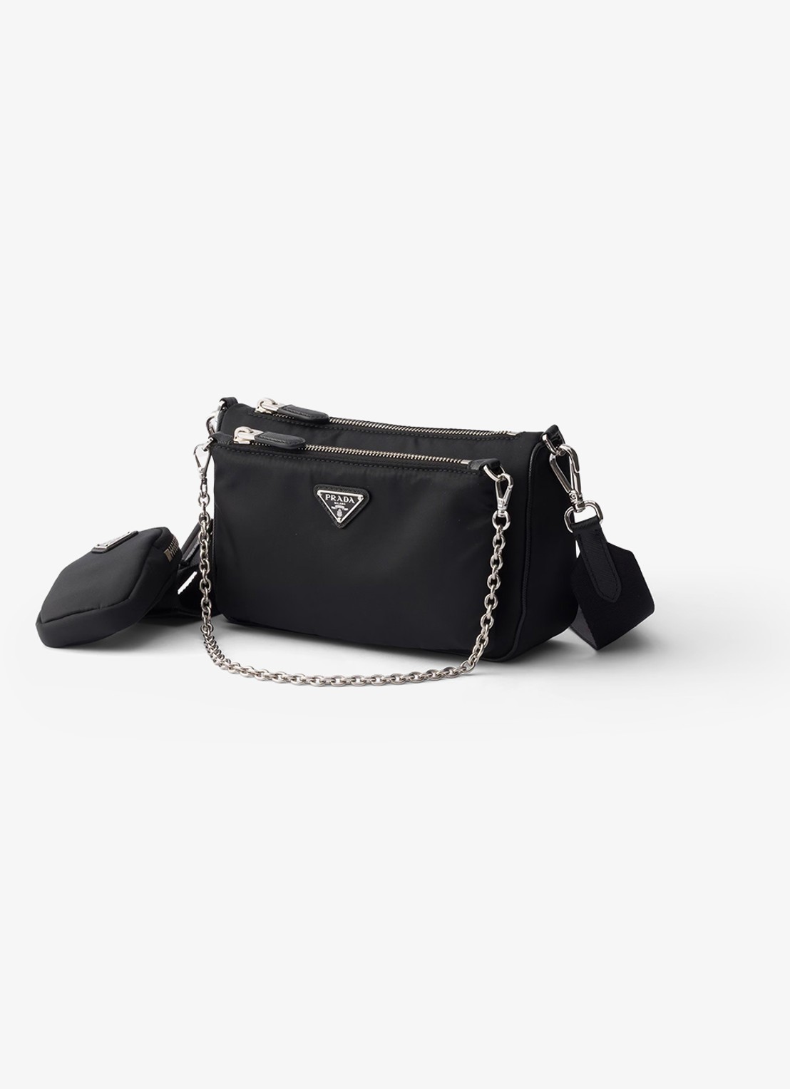 Prada Re-Nylon Mini schoudertas met leren details - voorkant 5 zwart