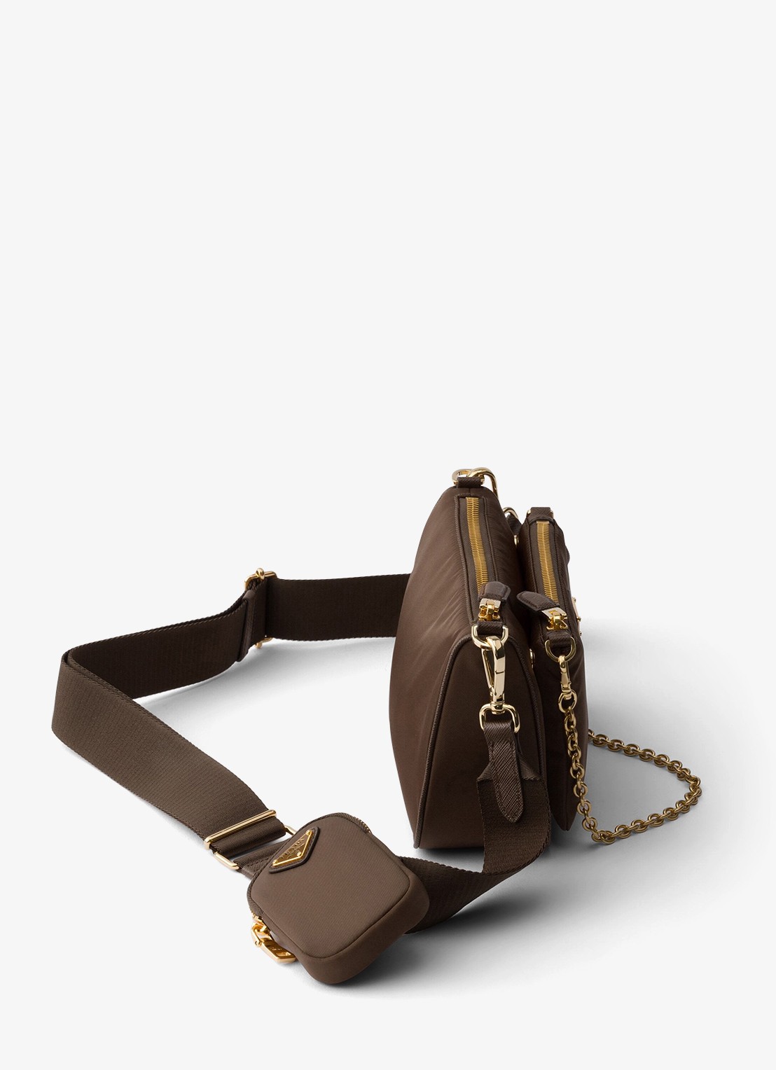 Prada Re-Nylon Mini schoudertas met leren details - detail donkerbruin