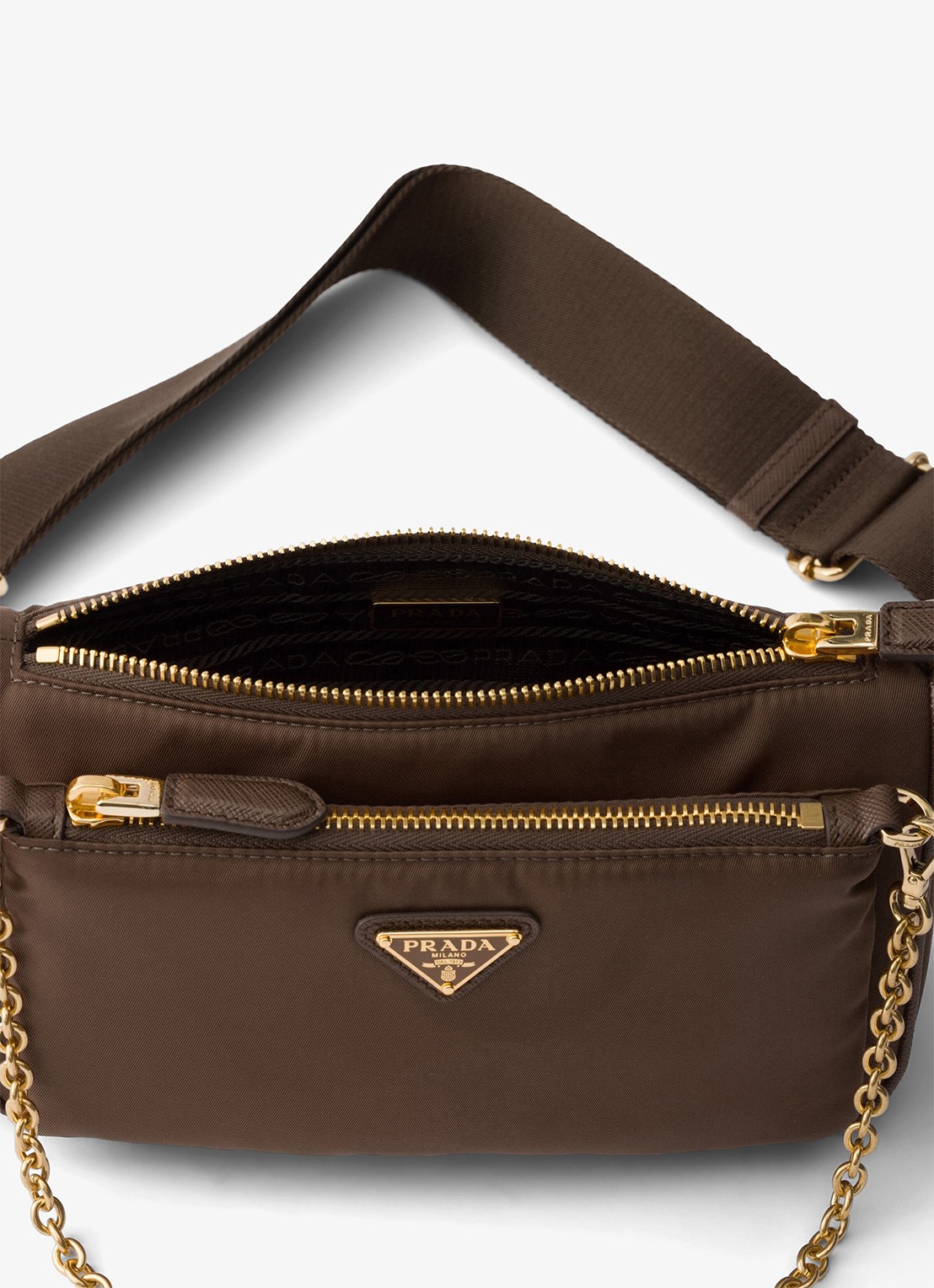 Prada Re-Nylon Mini schoudertas met leren details - detail 2 donkerbruin
