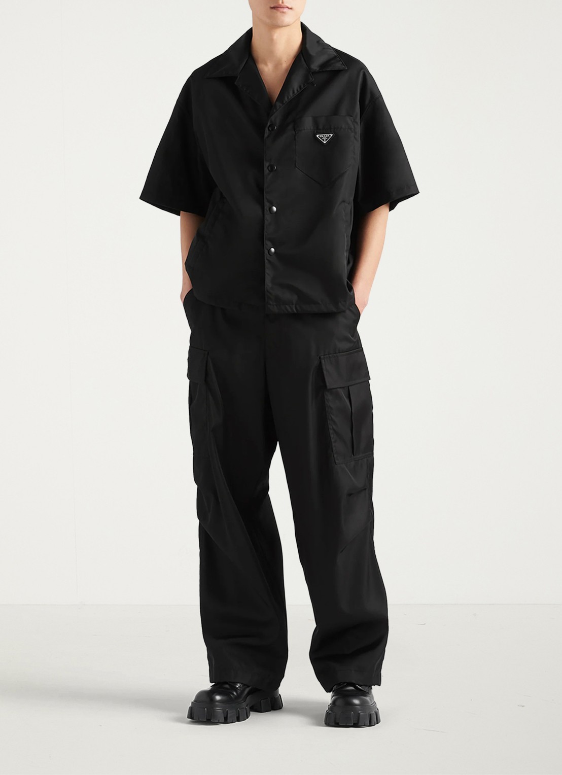 Prada Re-Nylon oversized fit overhemd met borstzak - detail 4 zwart