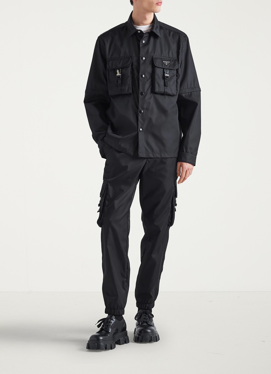 Prada Re-Nylon oversized fit overshirt met borstzakken - detail zwart
