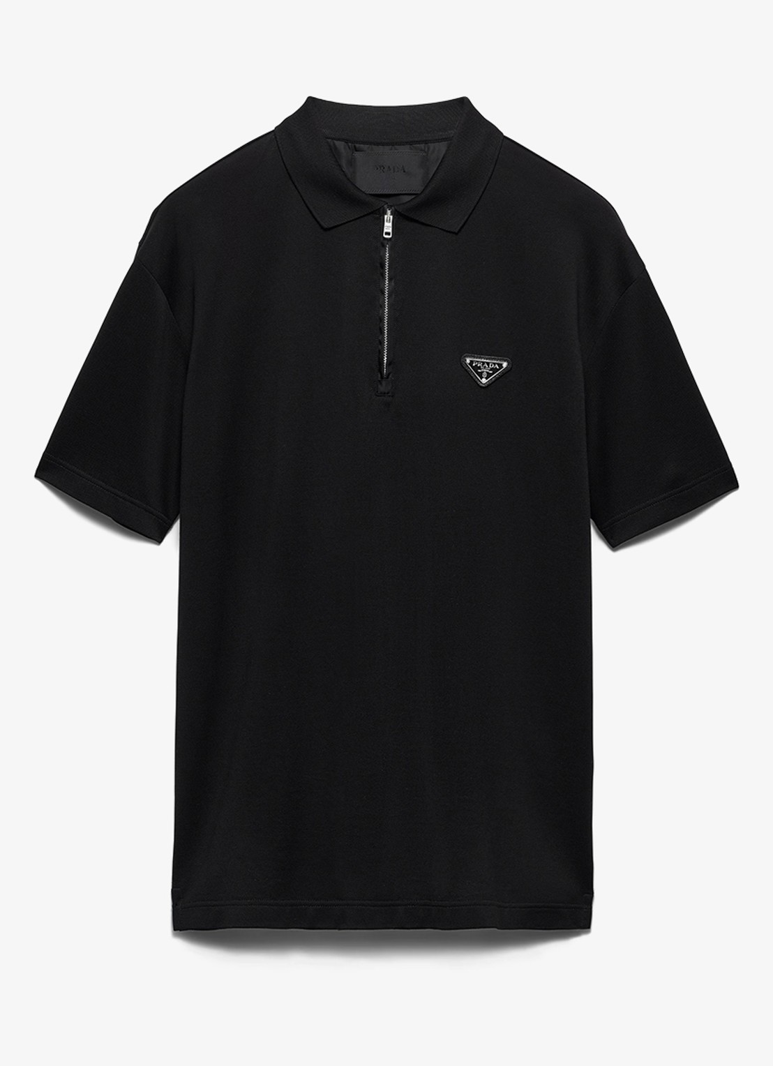 Prada Re-Nylon oversized fit polo van piqué katoen met halve rits - voorkant 5 zwart