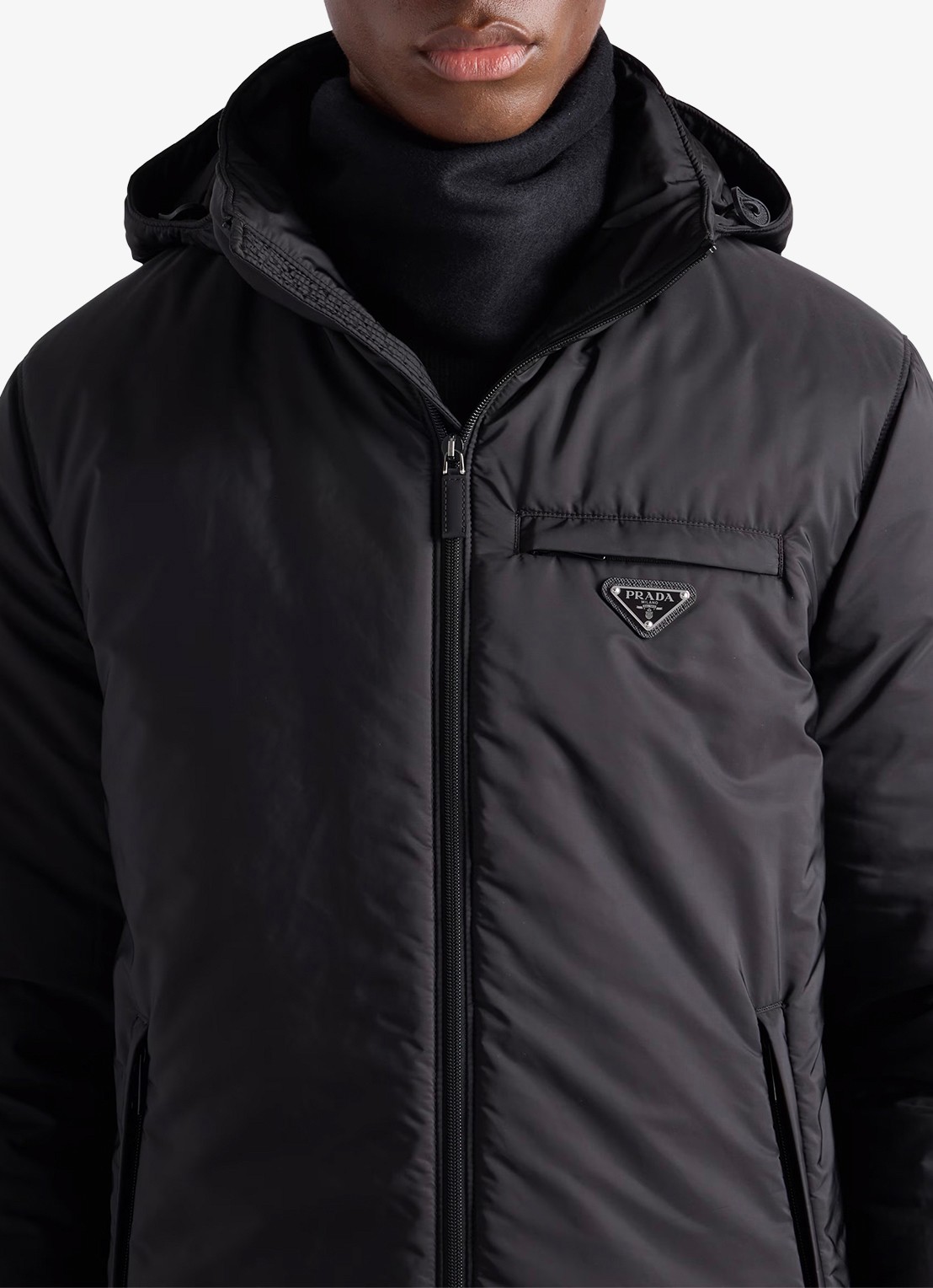 Prada Re-Nylon oversized gewatteerde jas met donsvulling  - detail 2 zwart