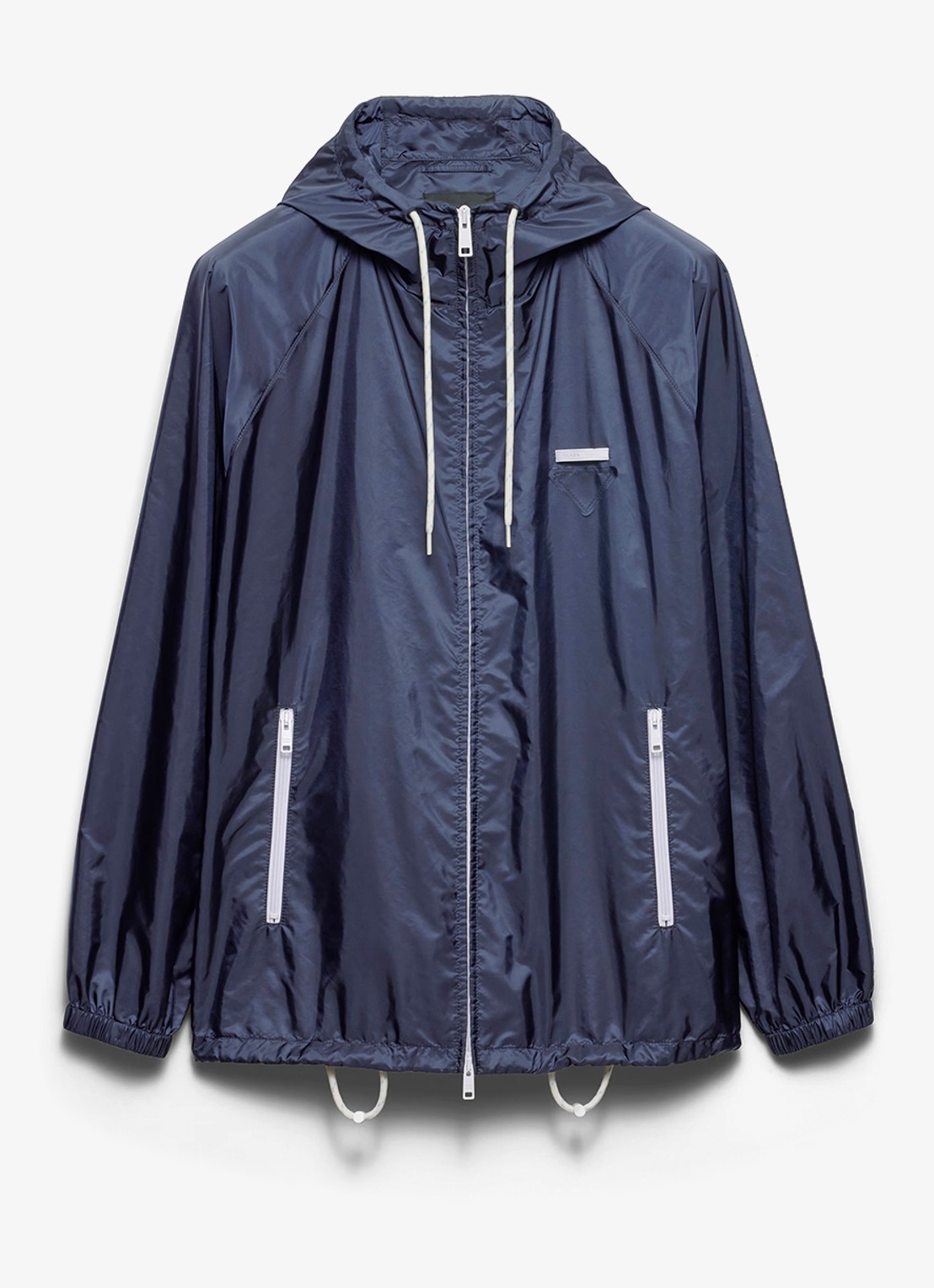 Prada Re-Nylon oversized jack met capuchon en ritszakken - voorkant donkerblauw