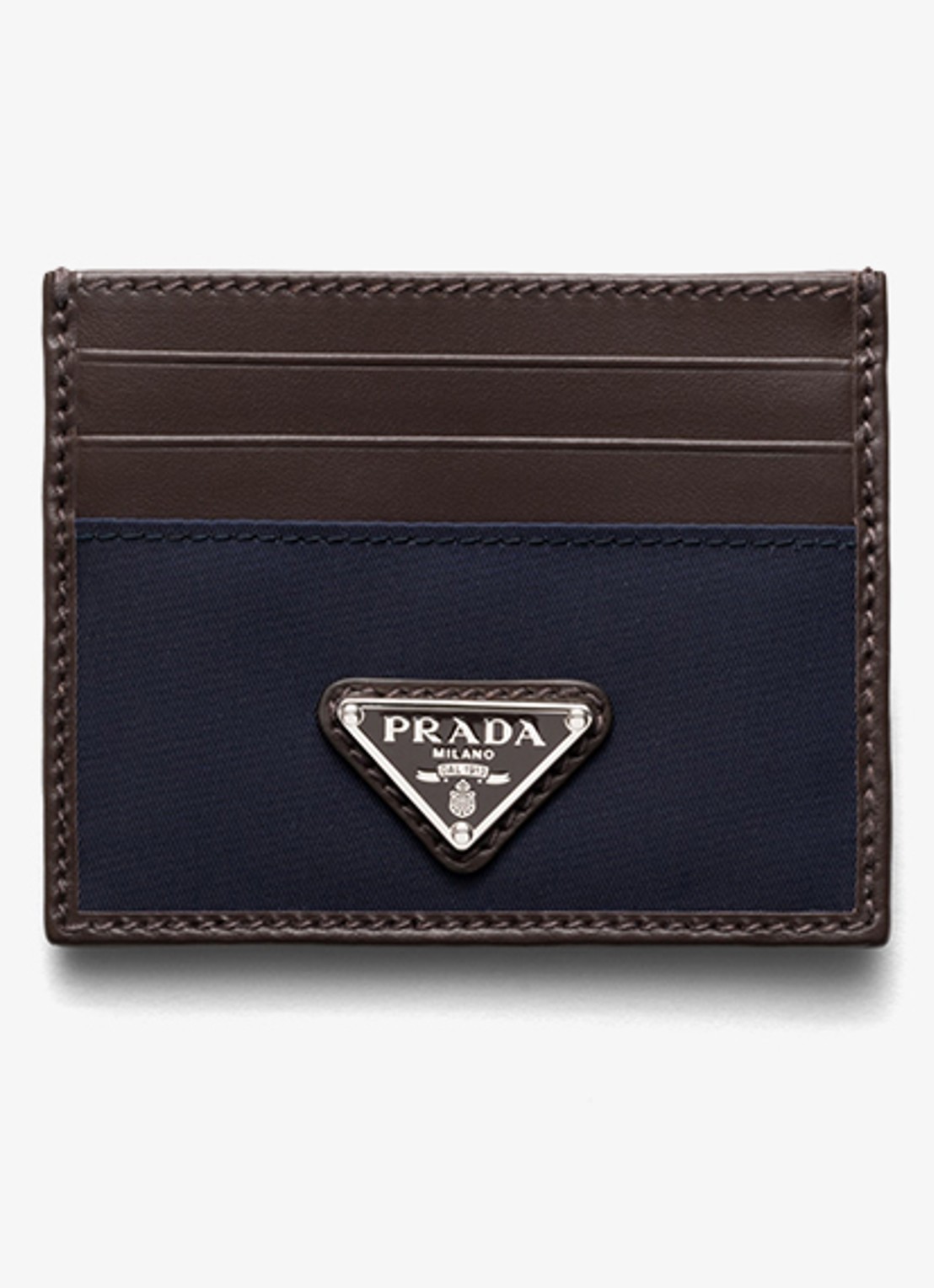 Prada Re-Nylon pasjeshouder met leren details - voorkant donkerbruin
