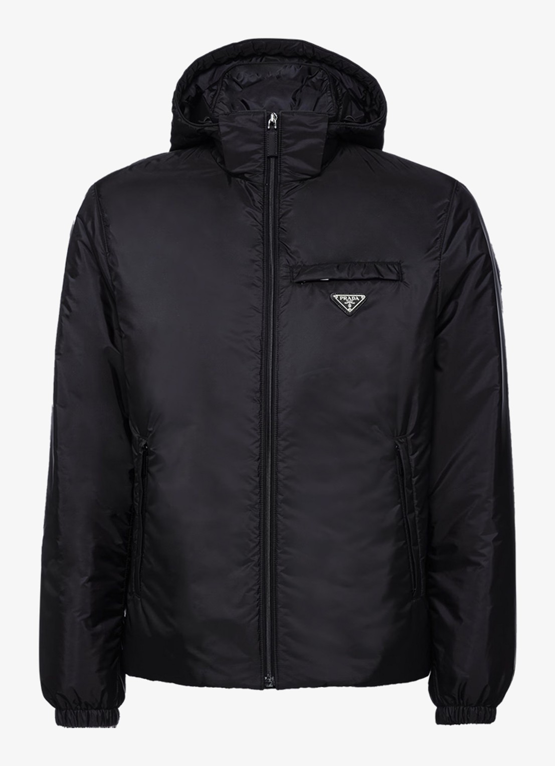 Prada Re-Nylon puffer jack met afneembare capuchon - voorkant 4 zwart