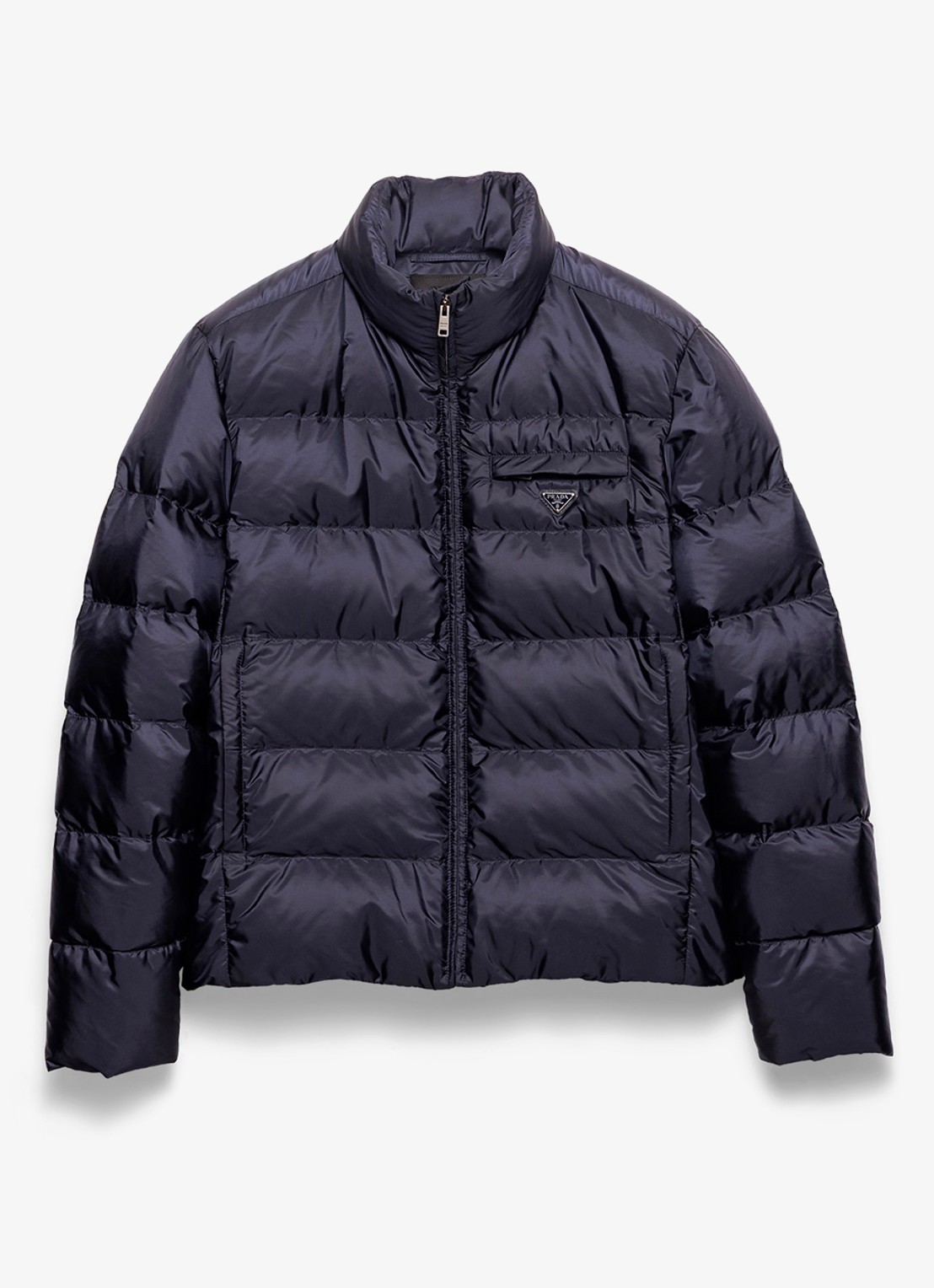 Prada Re-Nylon puffer jack met donsvulling - voorkant 4 donkerblauw