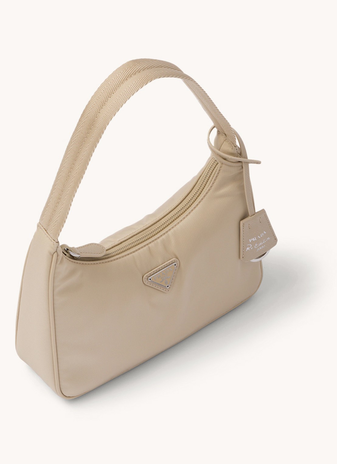 Prada Re-Nylon Re-Edition 2000 Mini schoudertas met logo - achterkant beige