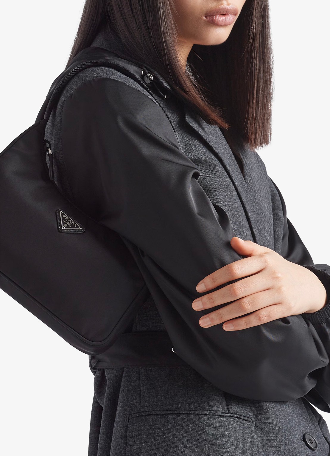 Prada Re-Nylon Re-Edition 2000 Mini schoudertas met logo - voorkant 2 zwart