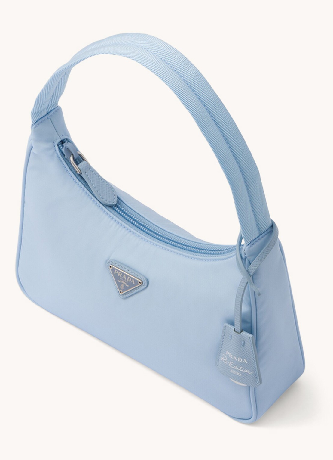 Prada Re-Nylon Re-Edition 2000 Mini schoudertas met logo - achterkant 5 lichtblauw