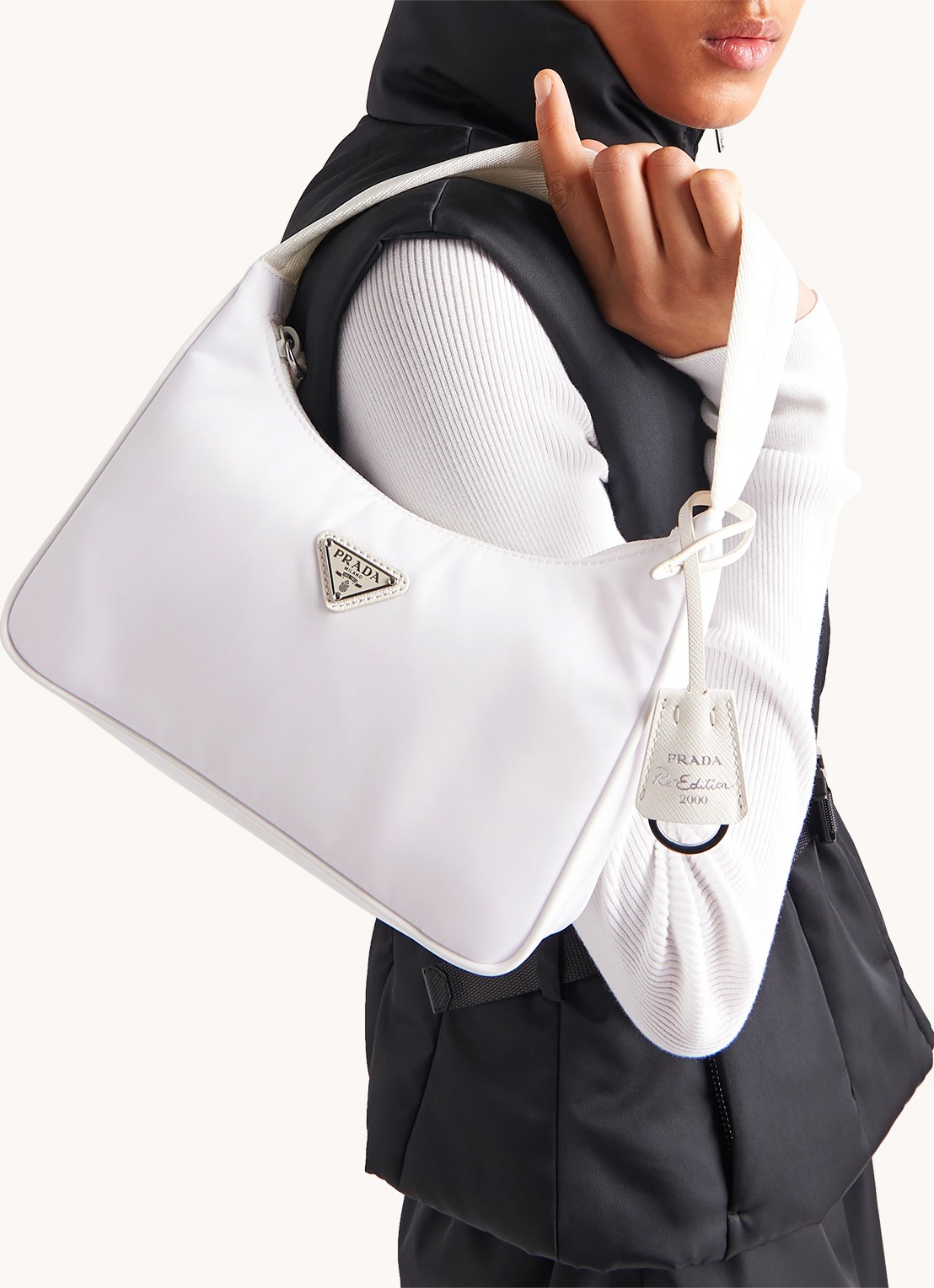Prada Re-Nylon Re-Edition 2000 Mini schoudertas met logo - voorkant 2 wit