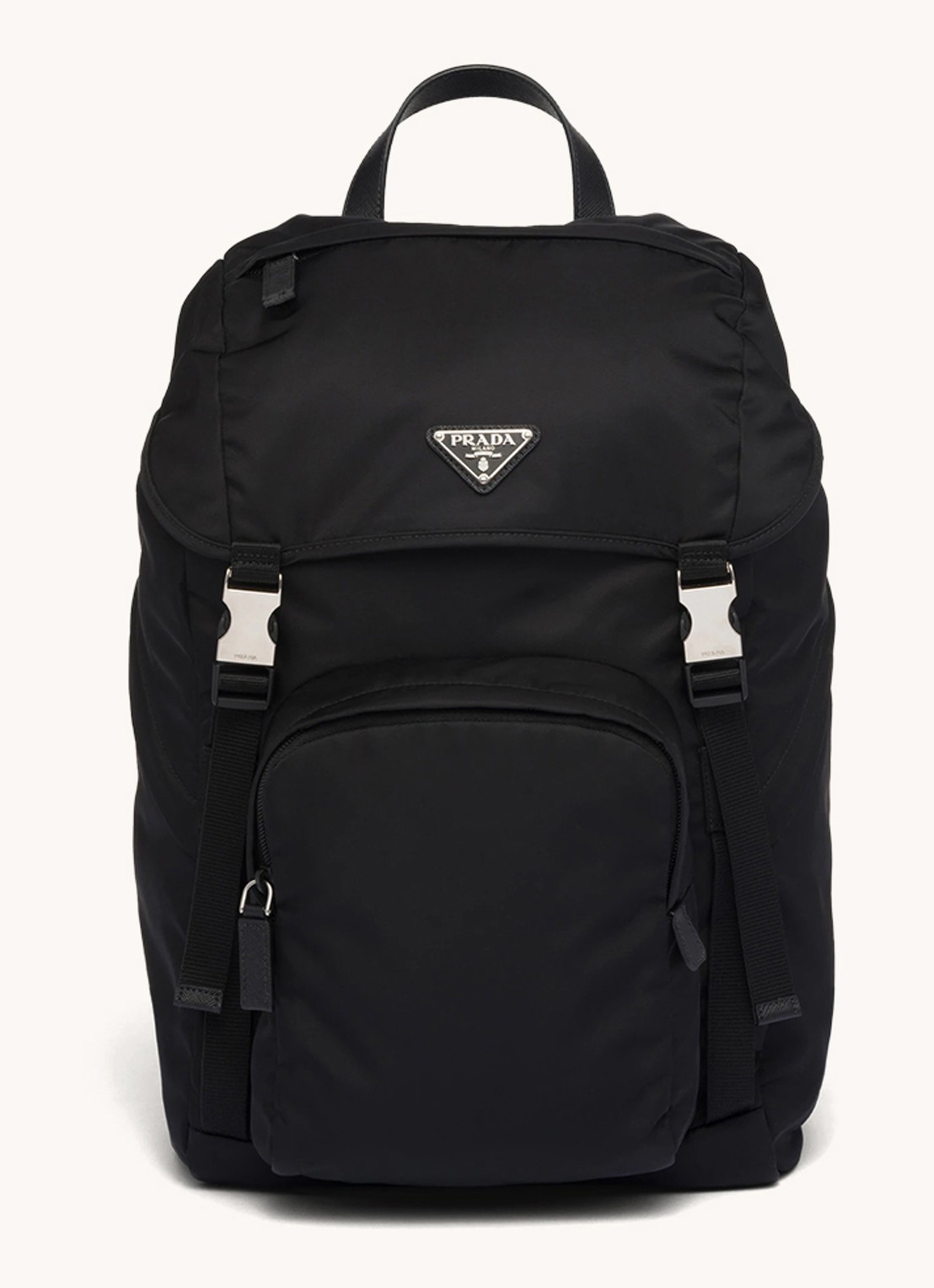 Prada Re-Nylon rugzak met kalfsleren details - voorkant zwart