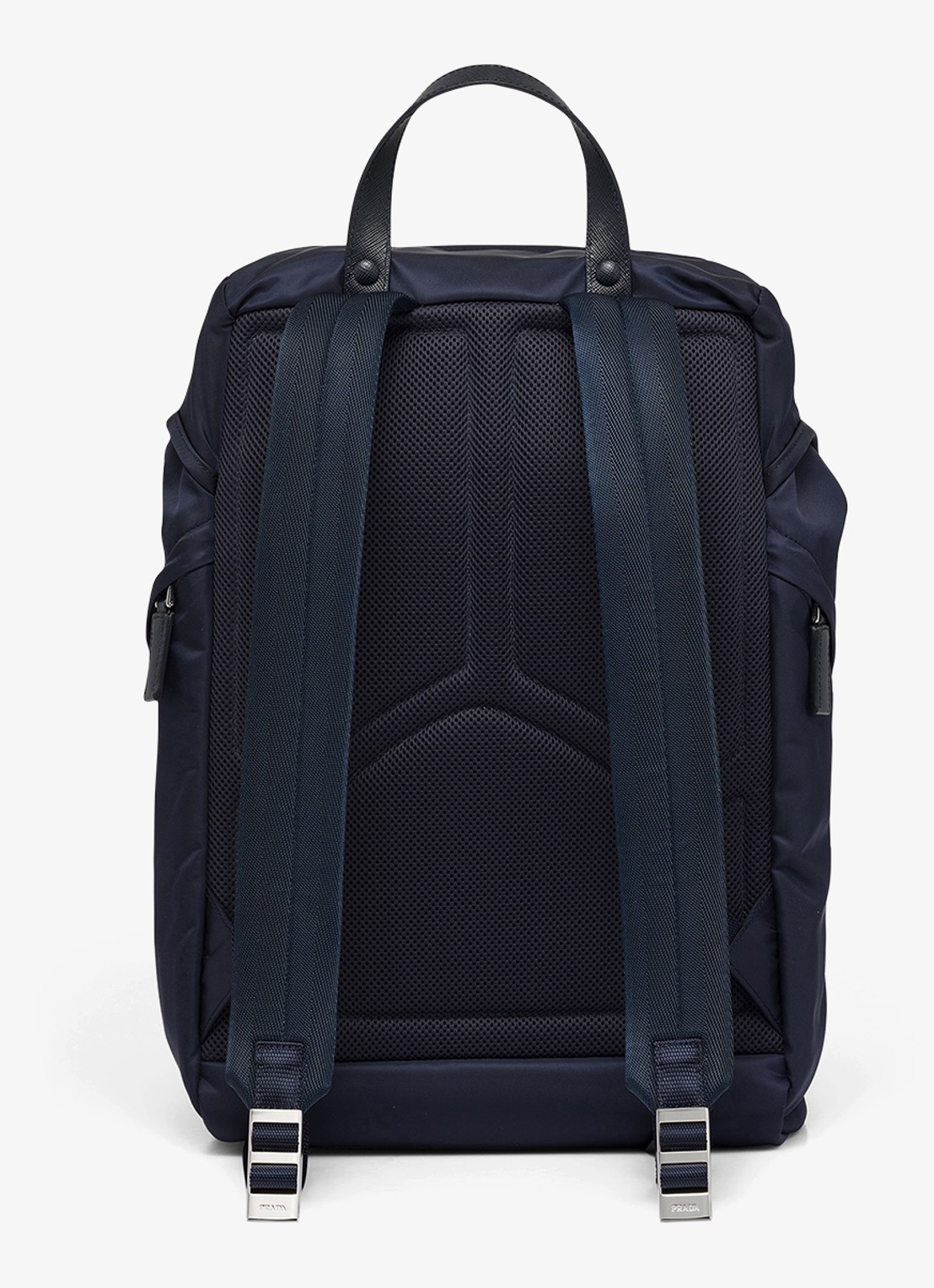 Prada Re-Nylon rugzak met kalfsleren details - achterkant 7 donkerblauw
