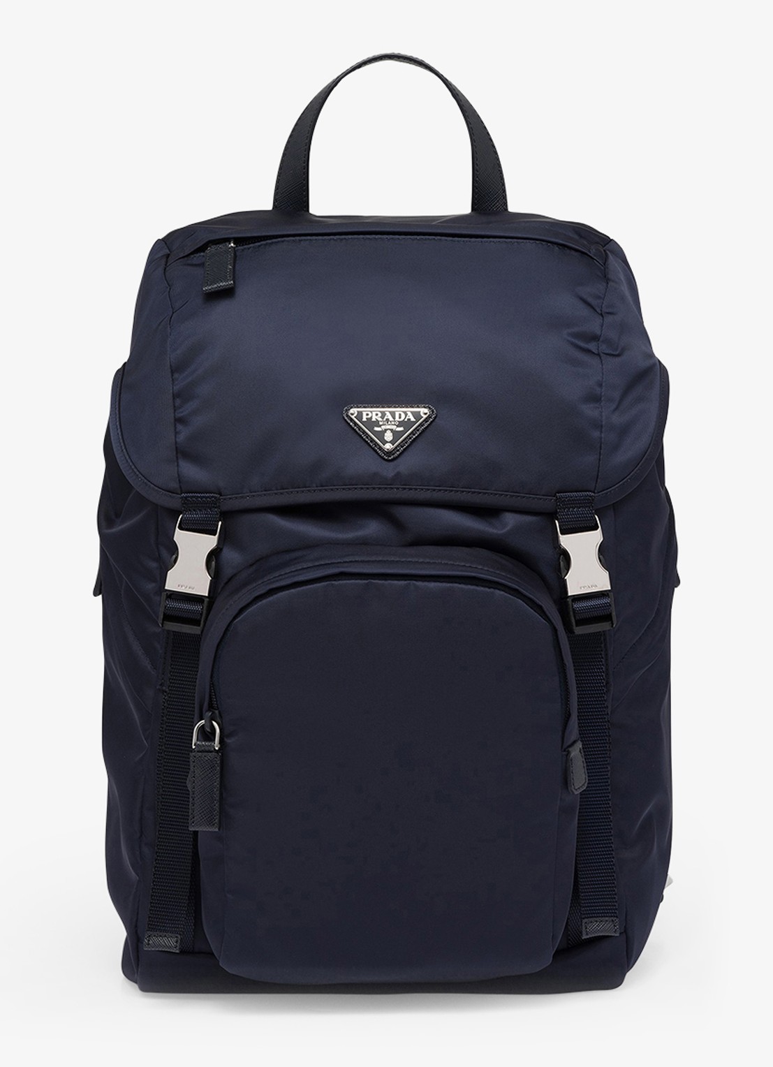 Prada Re-Nylon rugzak met kalfsleren details - voorkant donkerblauw