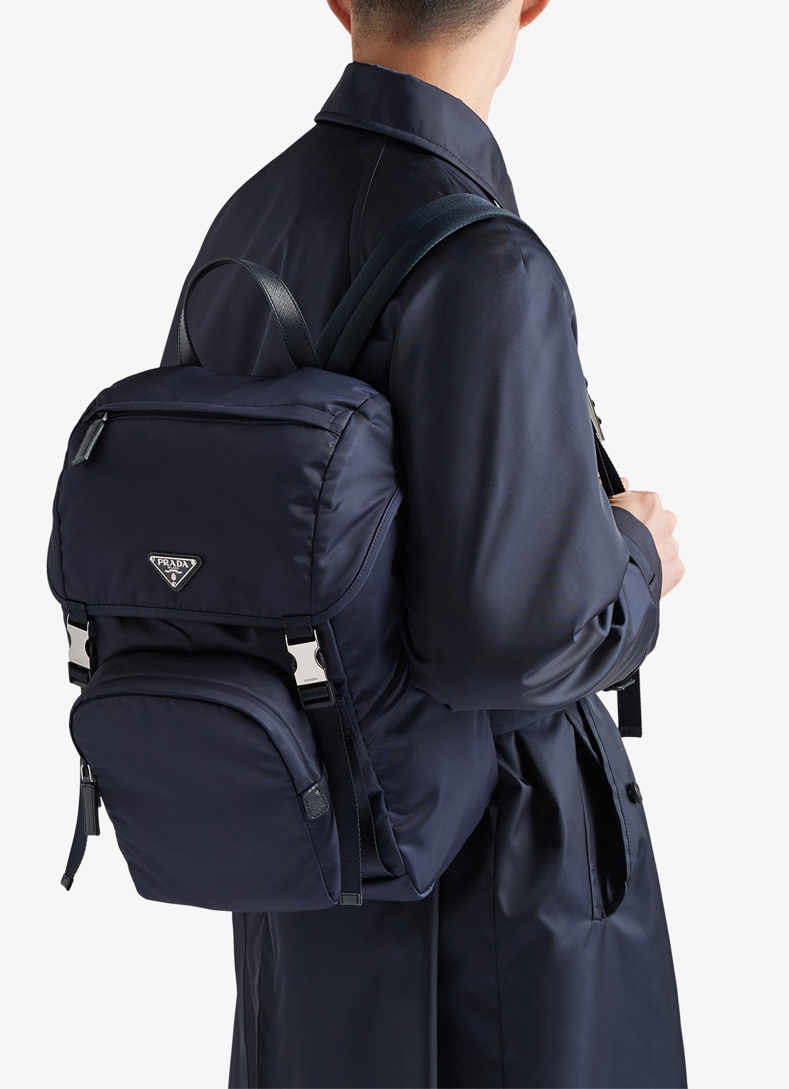 Prada Re-Nylon rugzak met kalfsleren details - voorkant 2 donkerblauw