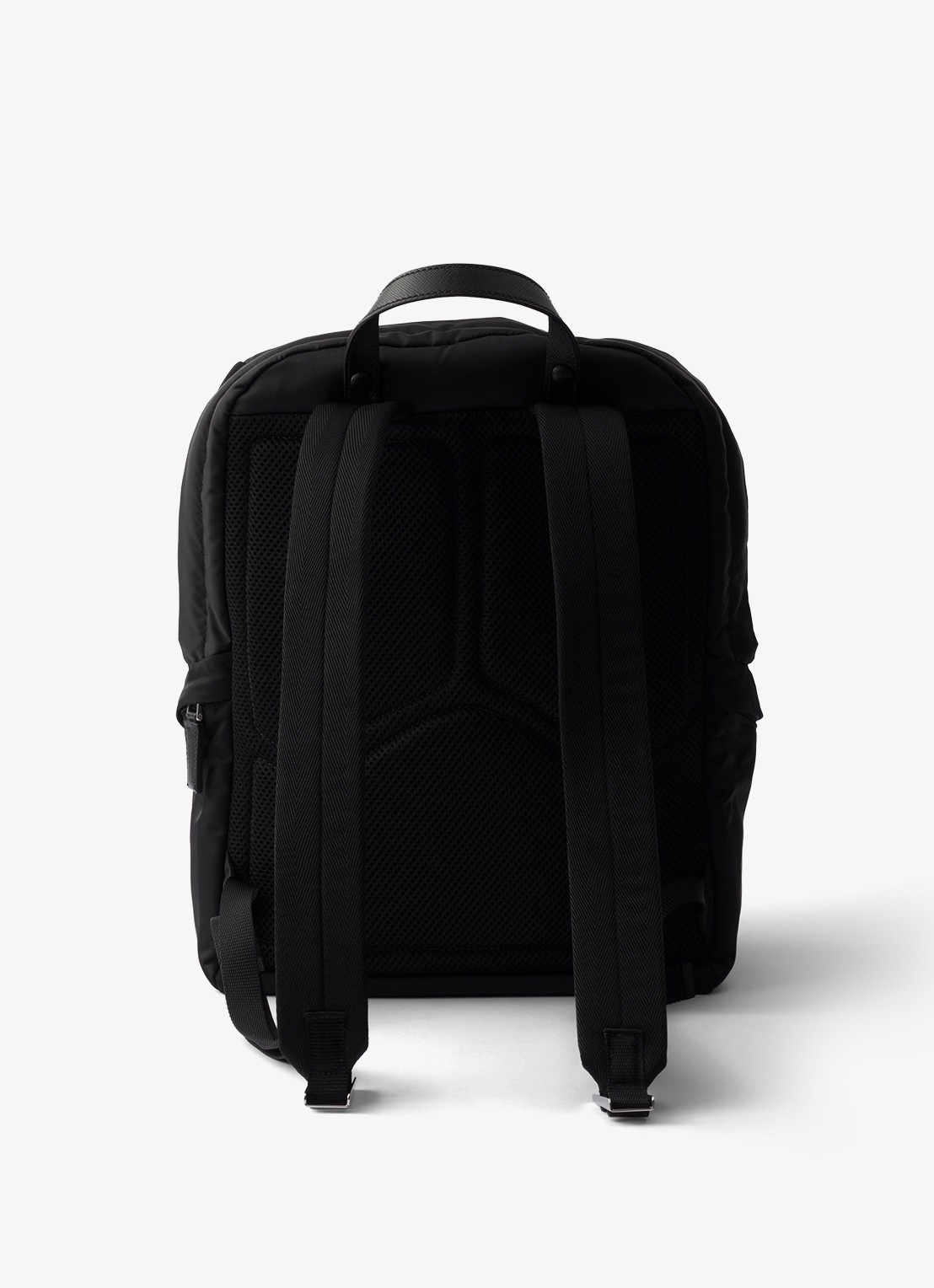 Prada Re-Nylon rugzak met leren details - achterkant zwart