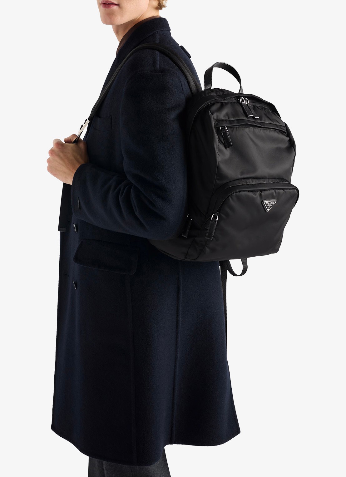 Prada Re-Nylon rugzak met leren details - voorkant 3 zwart
